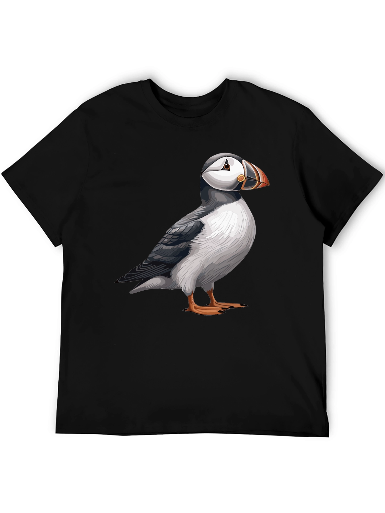Puffin Graphic Tee - Soft Black Cotton Bird T-Shirt