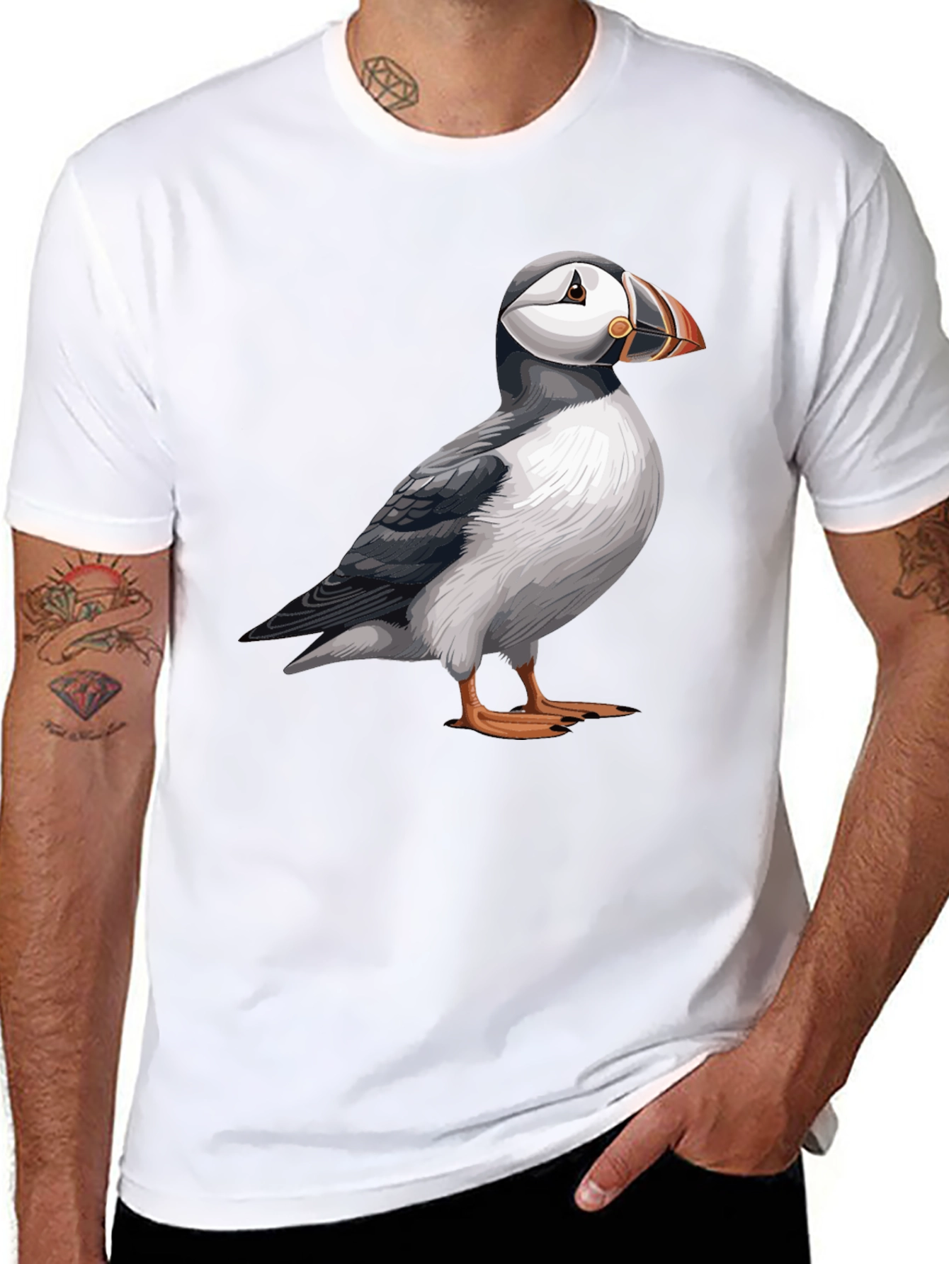 Puffin Graphic Tee - Soft Black Cotton Bird T-Shirt