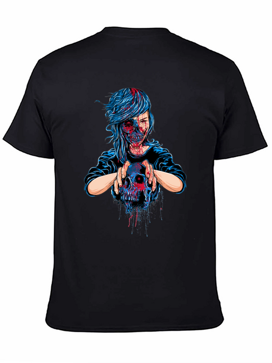 Zombie Girl Skull Graphic Tee - Unique Horror Design