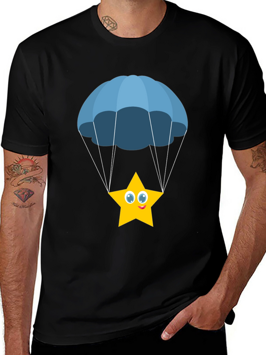 Cute Star Parachute Graphic Tee - Black Cotton