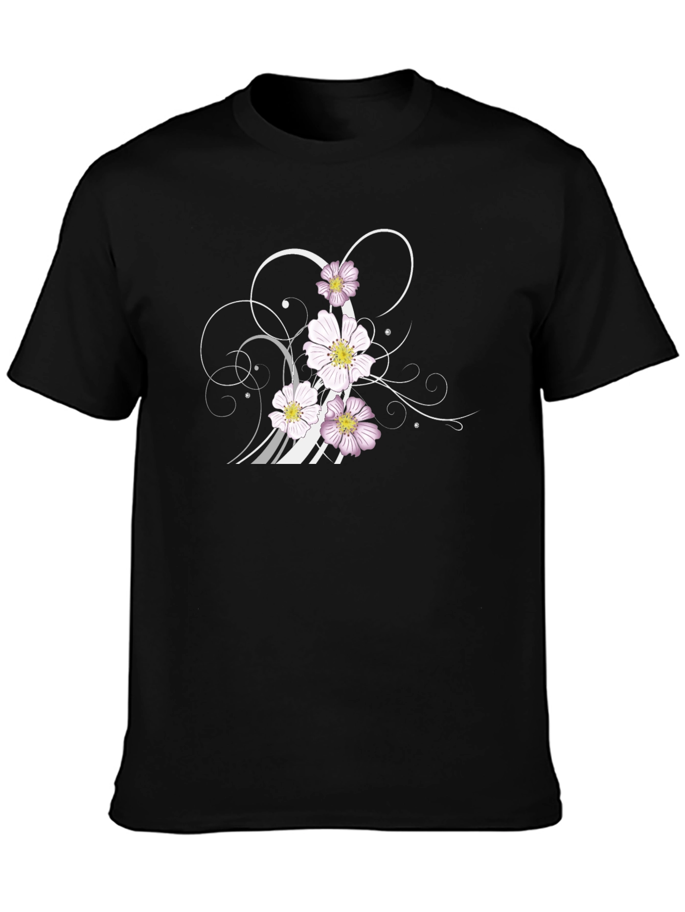 Floral Swirl Graphic Black T-Shirt