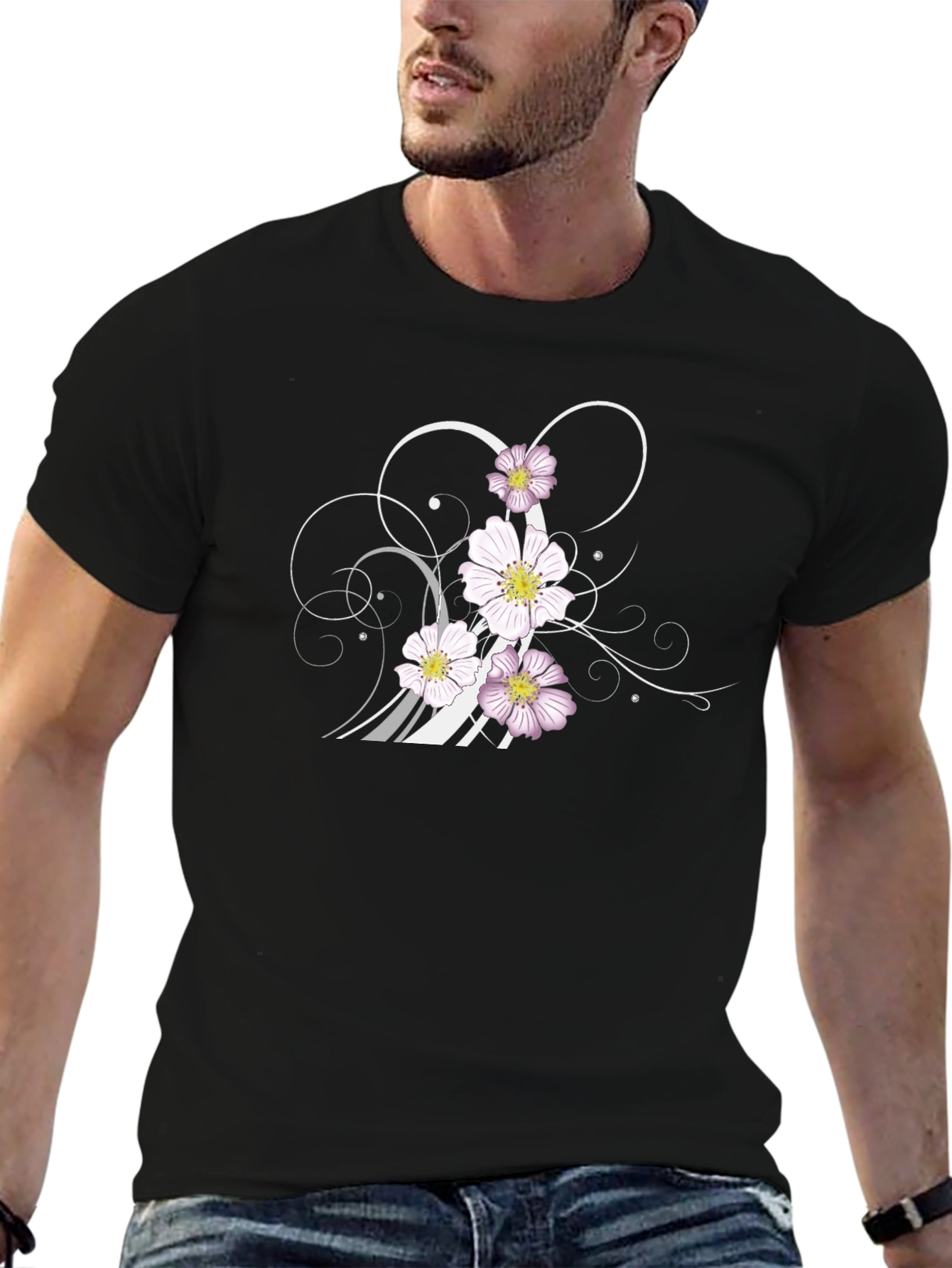 Floral Swirl Graphic Black T-Shirt