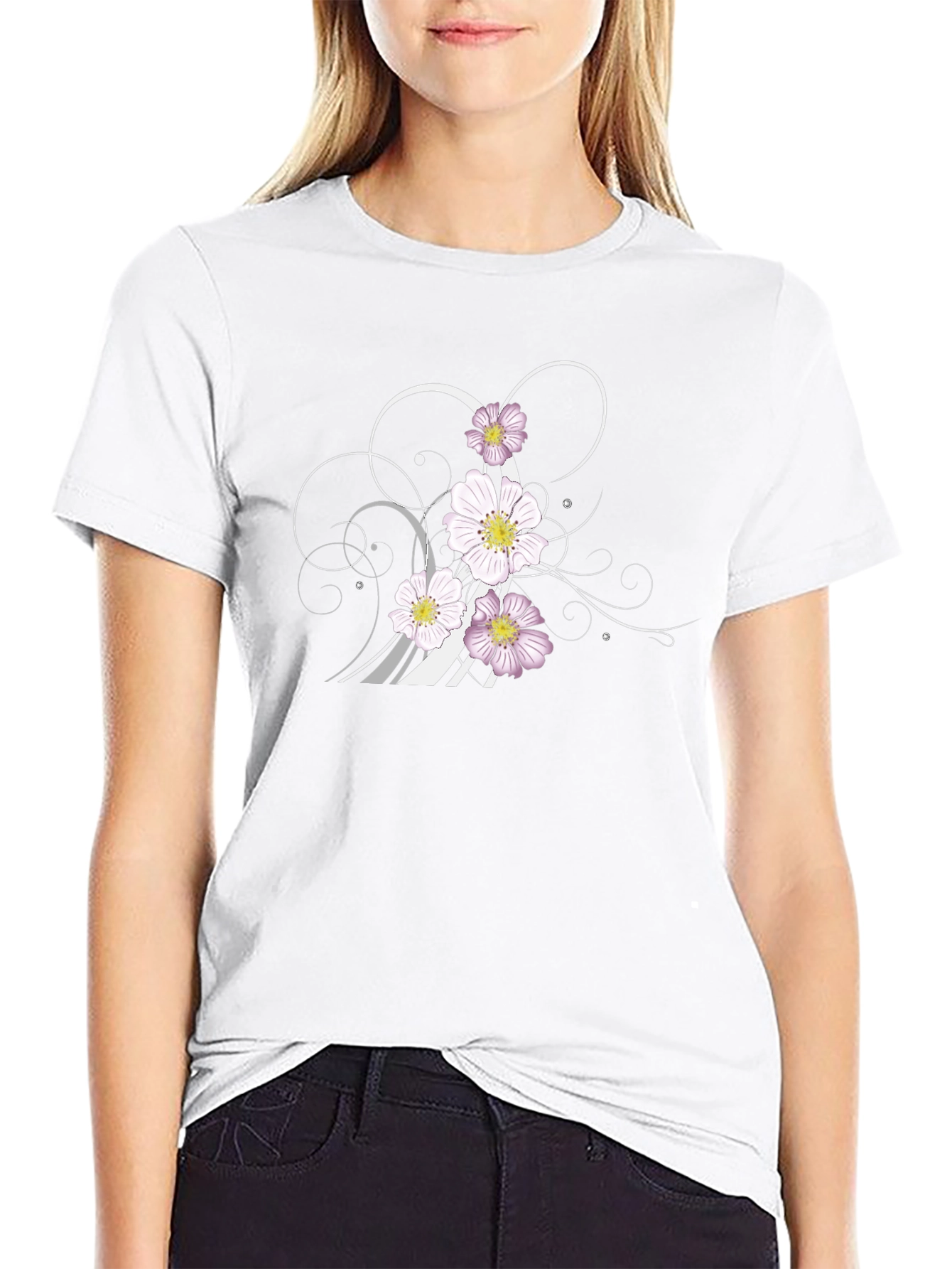 Floral Swirl Graphic Black T-Shirt