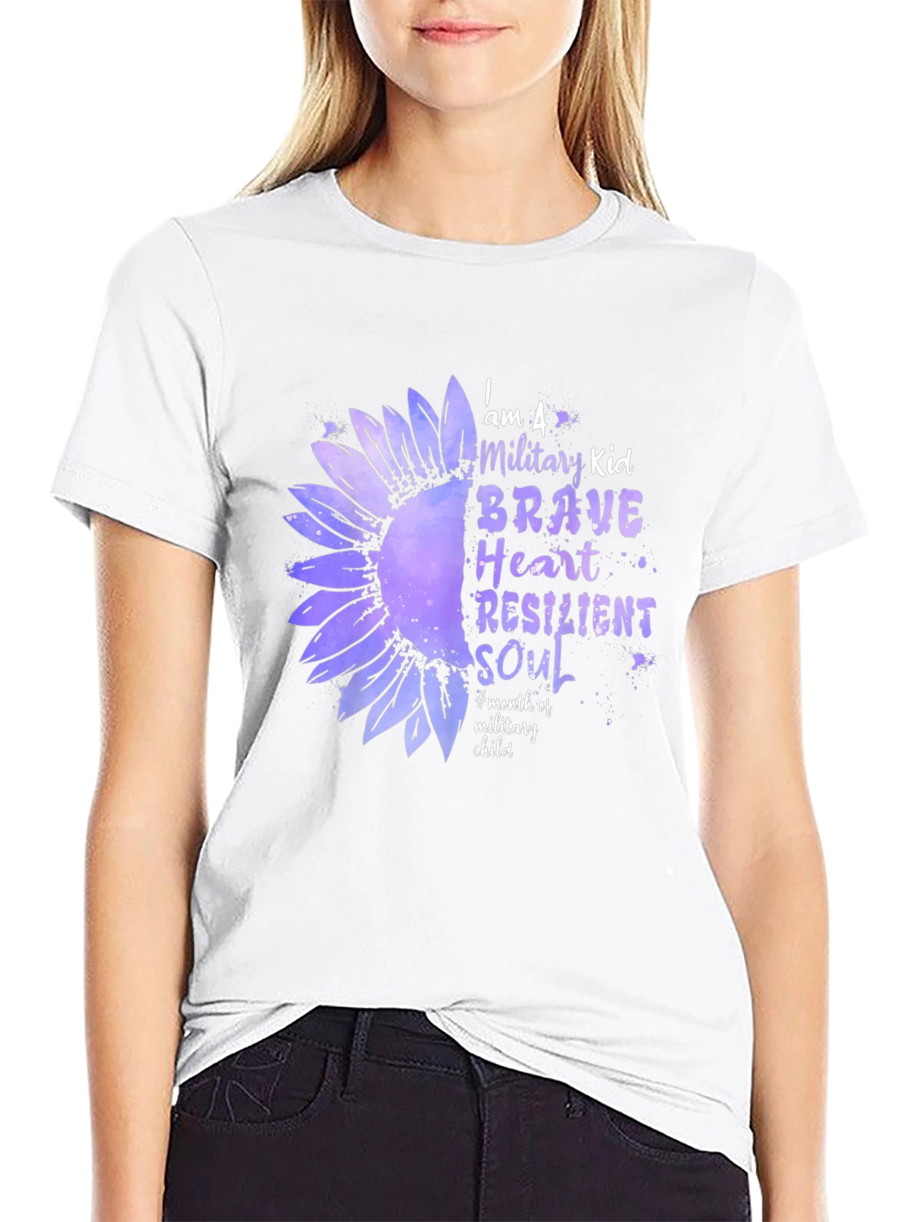Military Kid Sunflower Graphic T-Shirt