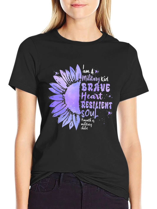 Military Kid Sunflower Graphic T-Shirt