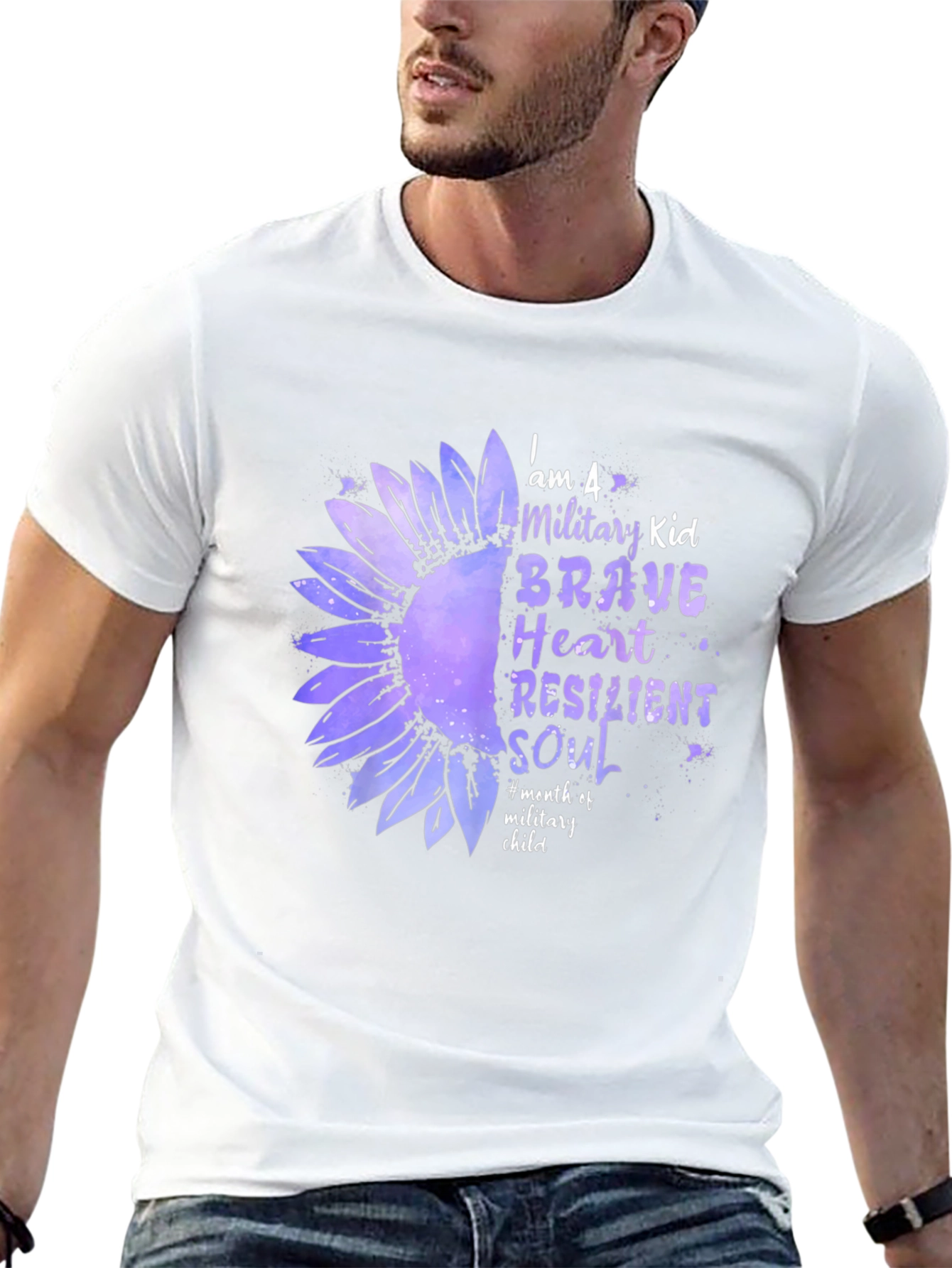 Military Kid Sunflower Graphic T-Shirt