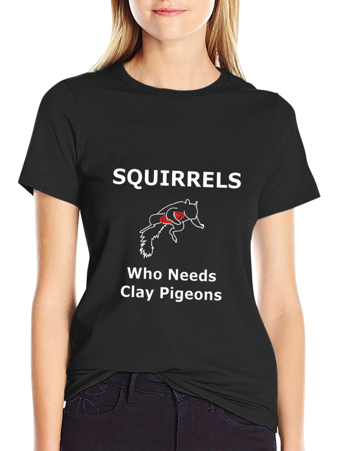 Squirrels Who Needs Clay Pigeons Black Graphic Tee