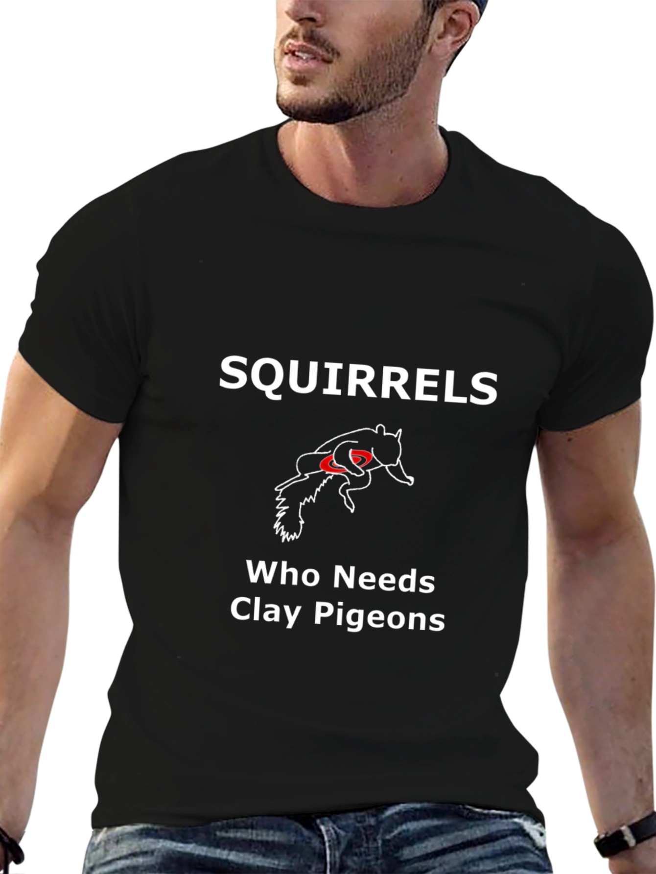 Squirrels Who Needs Clay Pigeons Black Graphic Tee