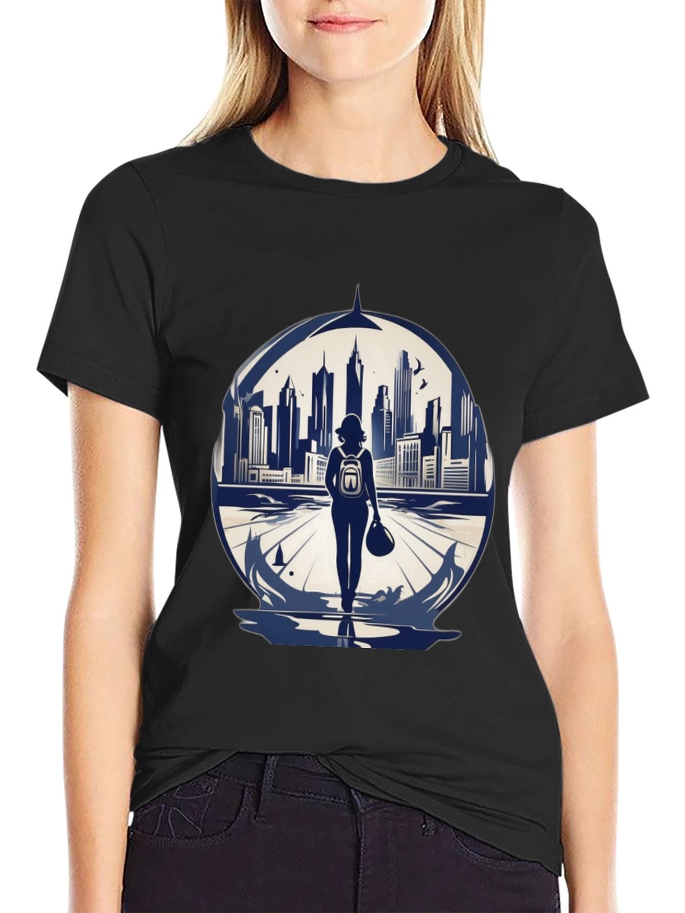 Cityscape Traveler Graphic Tee - Black
