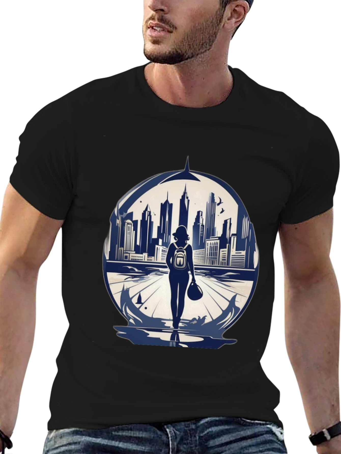 Cityscape Traveler Graphic Tee - Black
