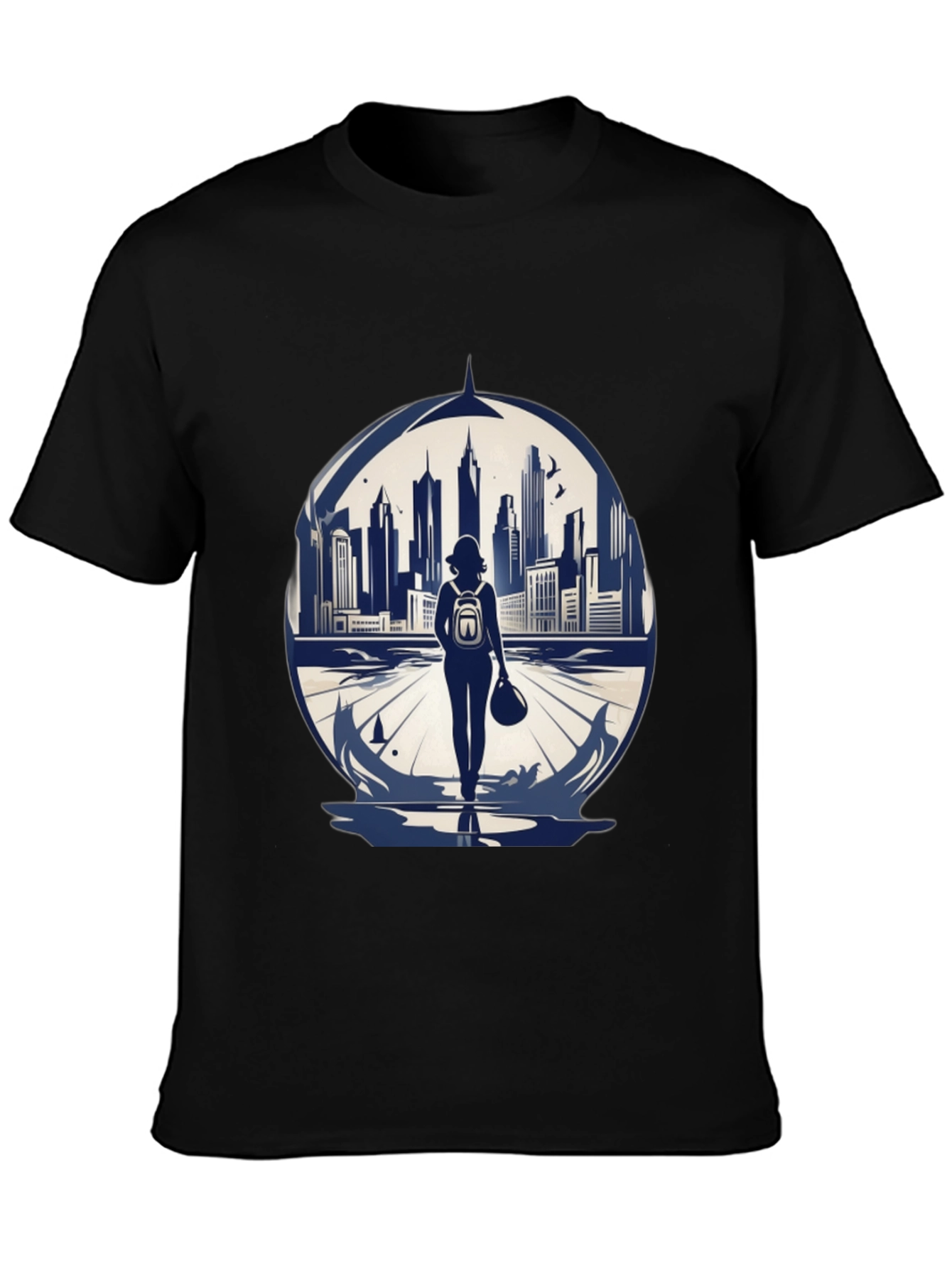 Cityscape Traveler Graphic Tee - Black