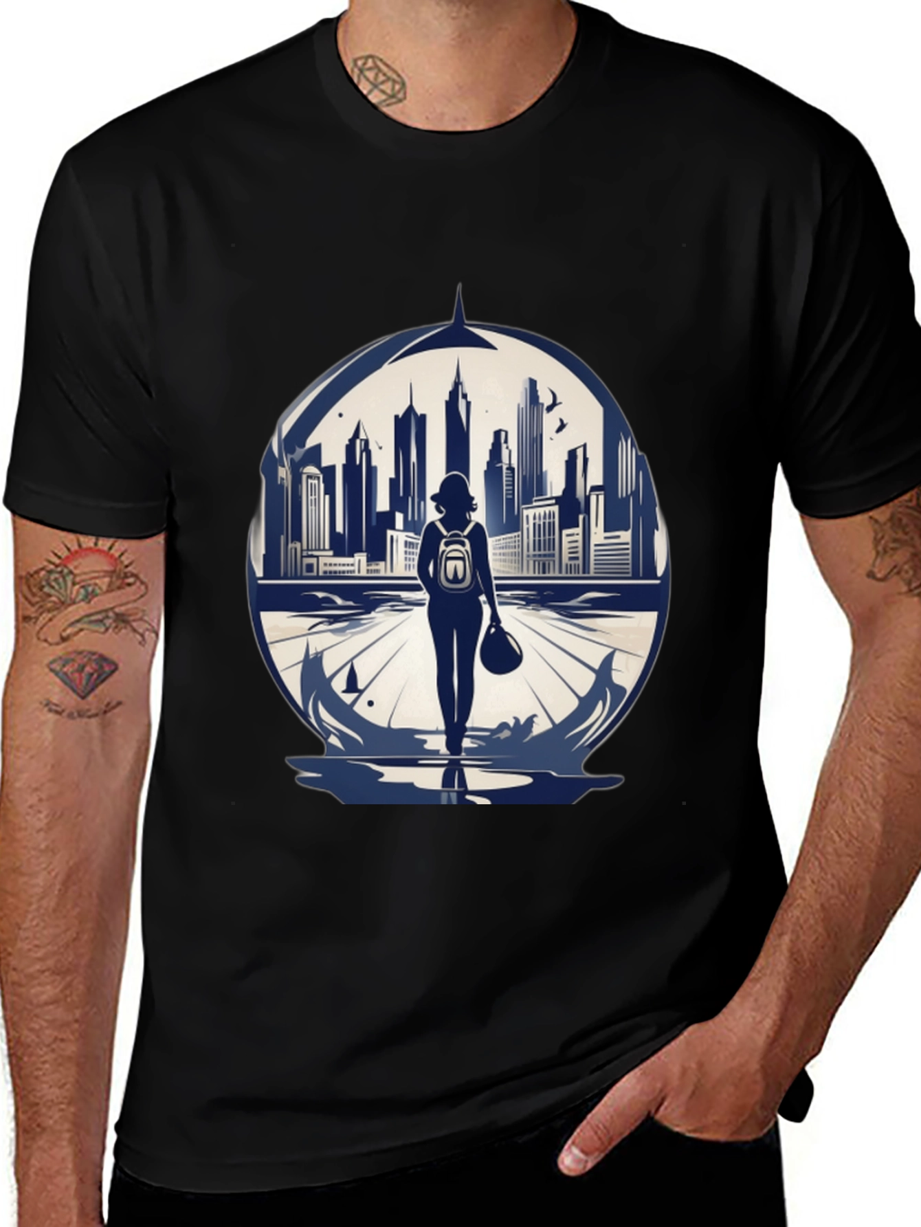 Cityscape Traveler Graphic Tee - Black
