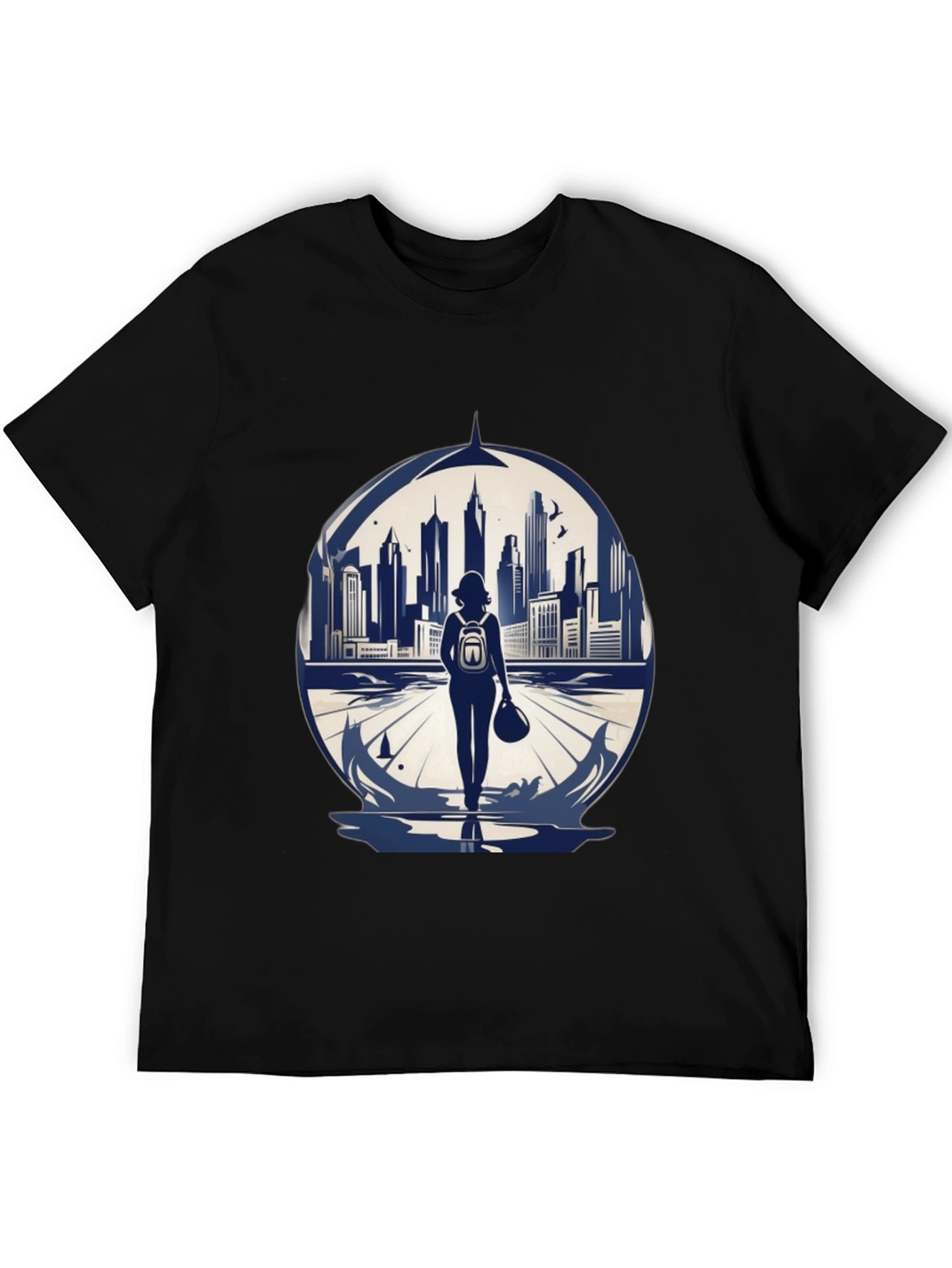Cityscape Traveler Graphic Tee - Black