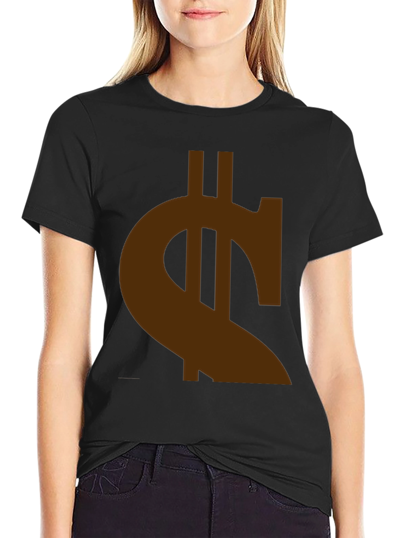 Mens Black T-Shirt with Brown Currency Symbol Design