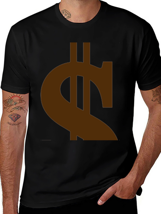 Mens Black T-Shirt with Brown Currency Symbol Design