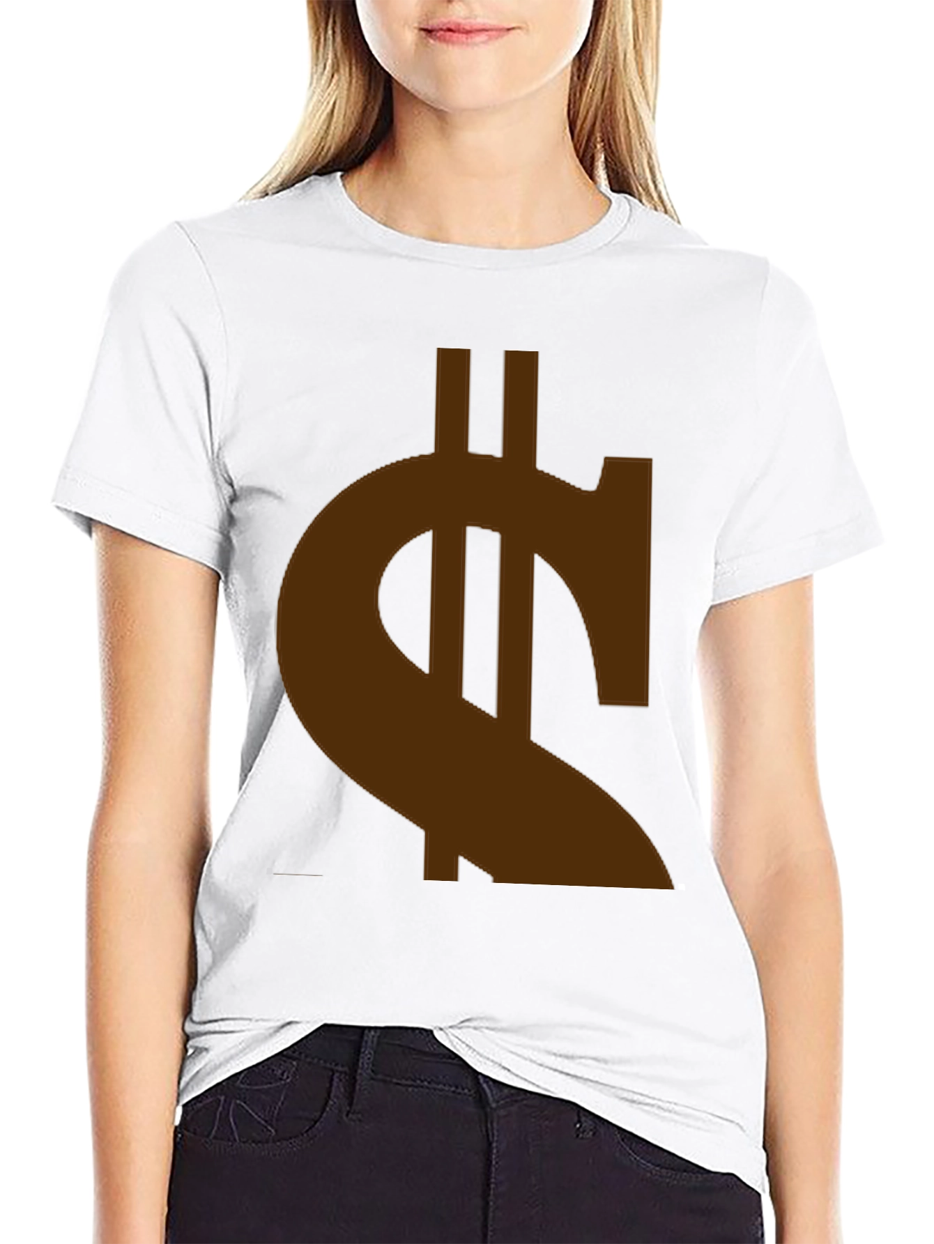 Mens Black T-Shirt with Brown Currency Symbol Design