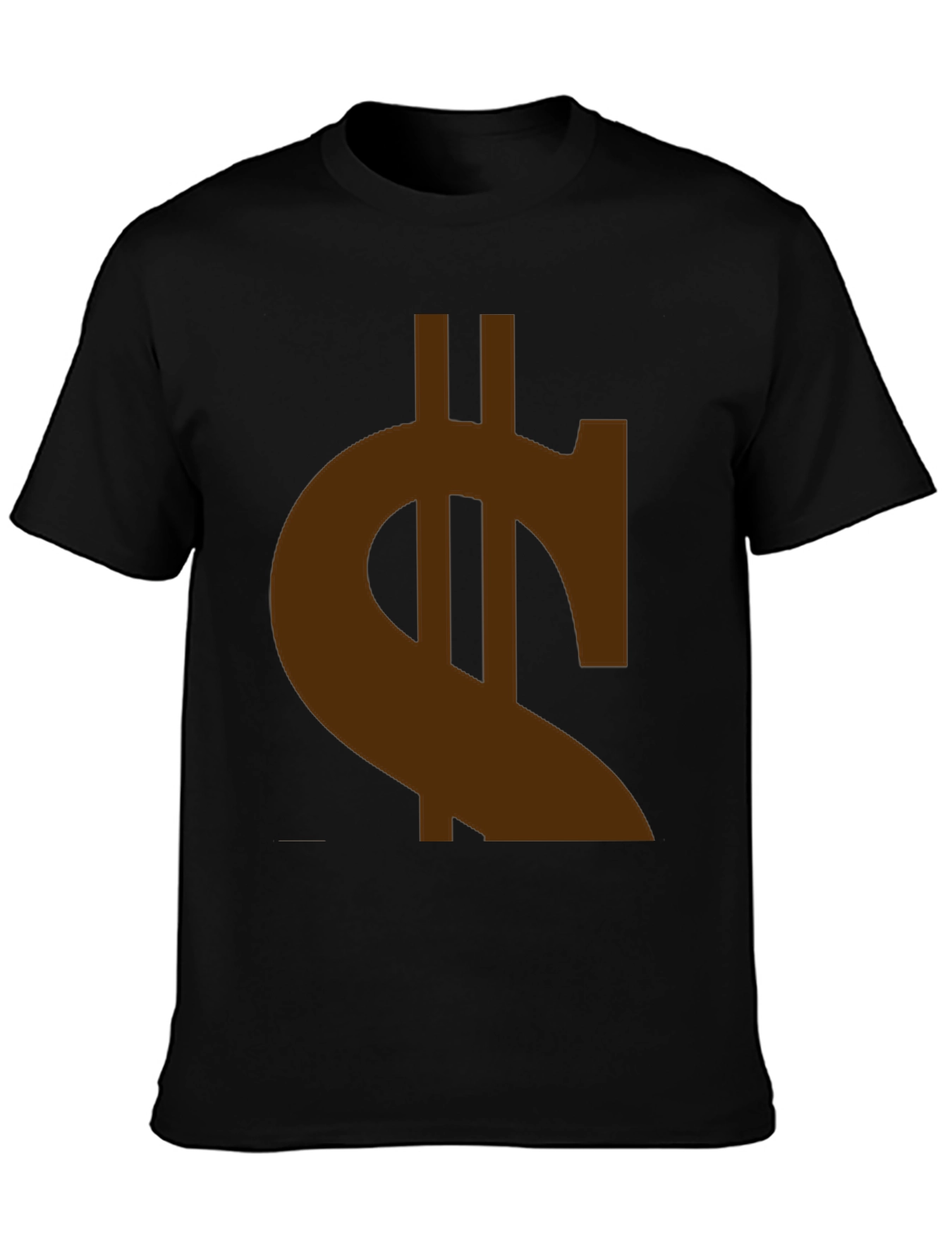 Mens Black T-Shirt with Brown Currency Symbol Design