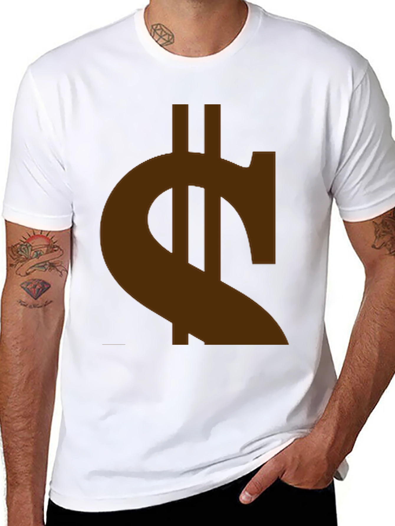 Mens Black T-Shirt with Brown Currency Symbol Design