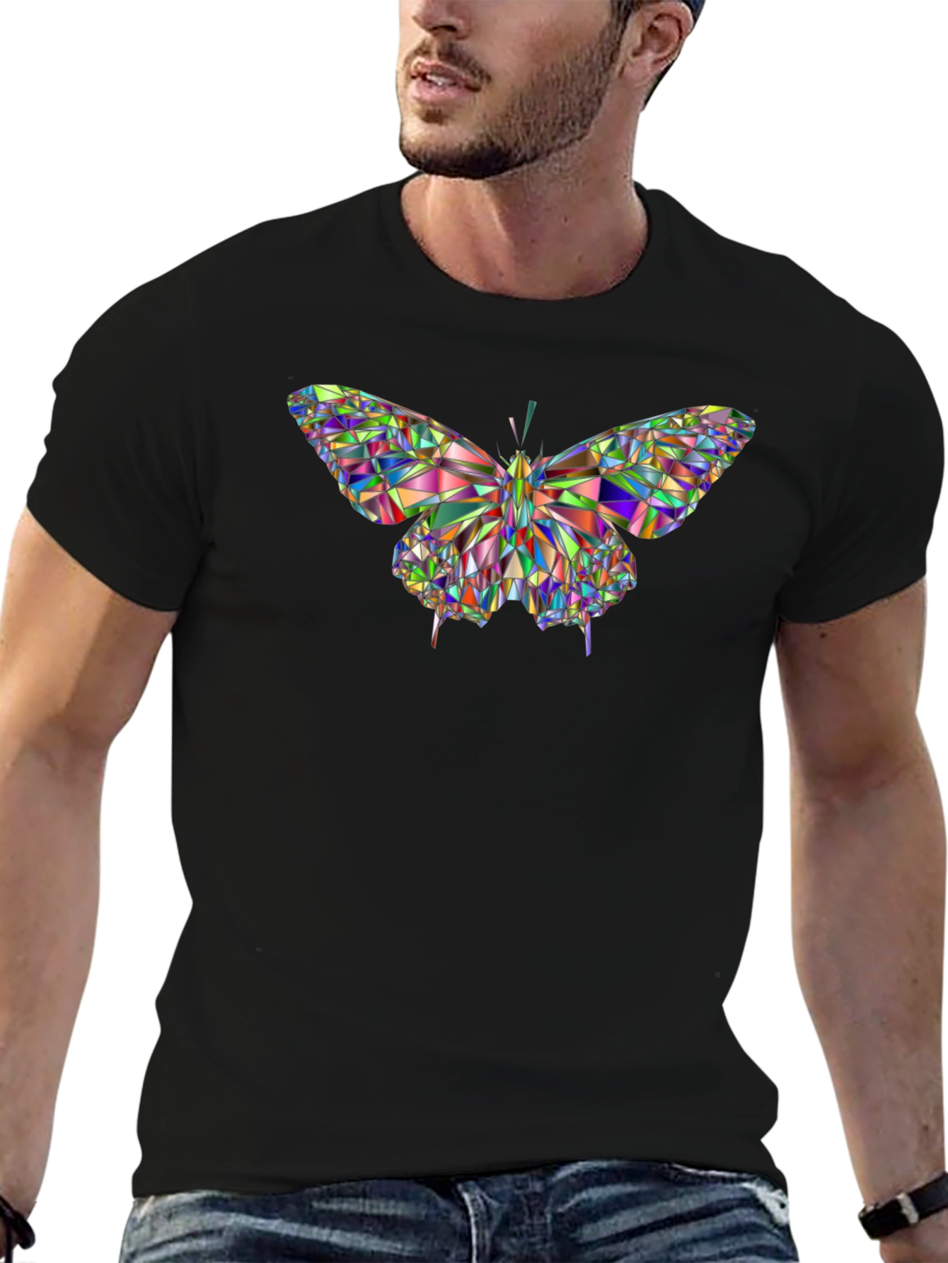 Geometric Butterfly Graphic Black T-Shirt