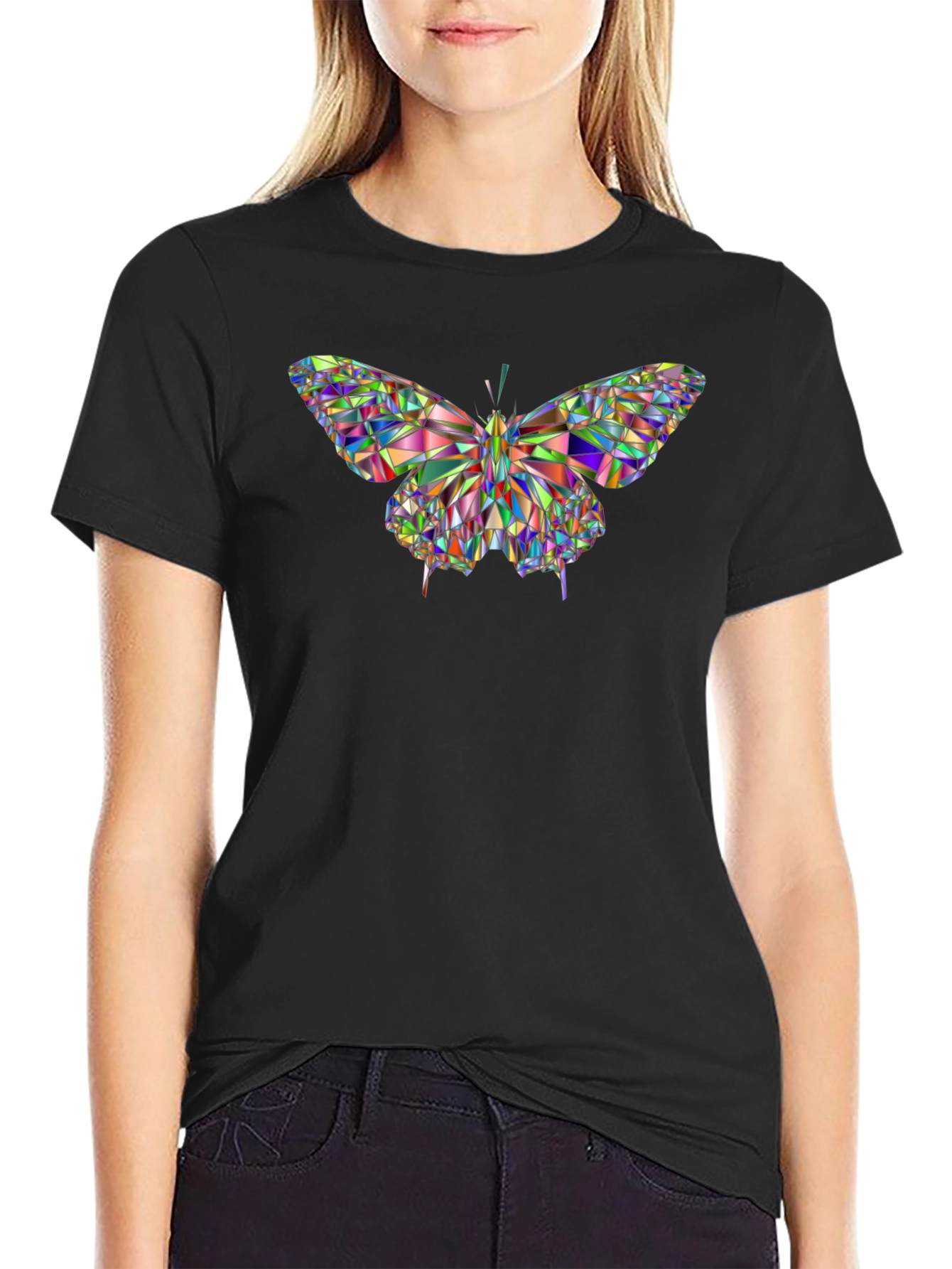 Geometric Butterfly Graphic Black T-Shirt