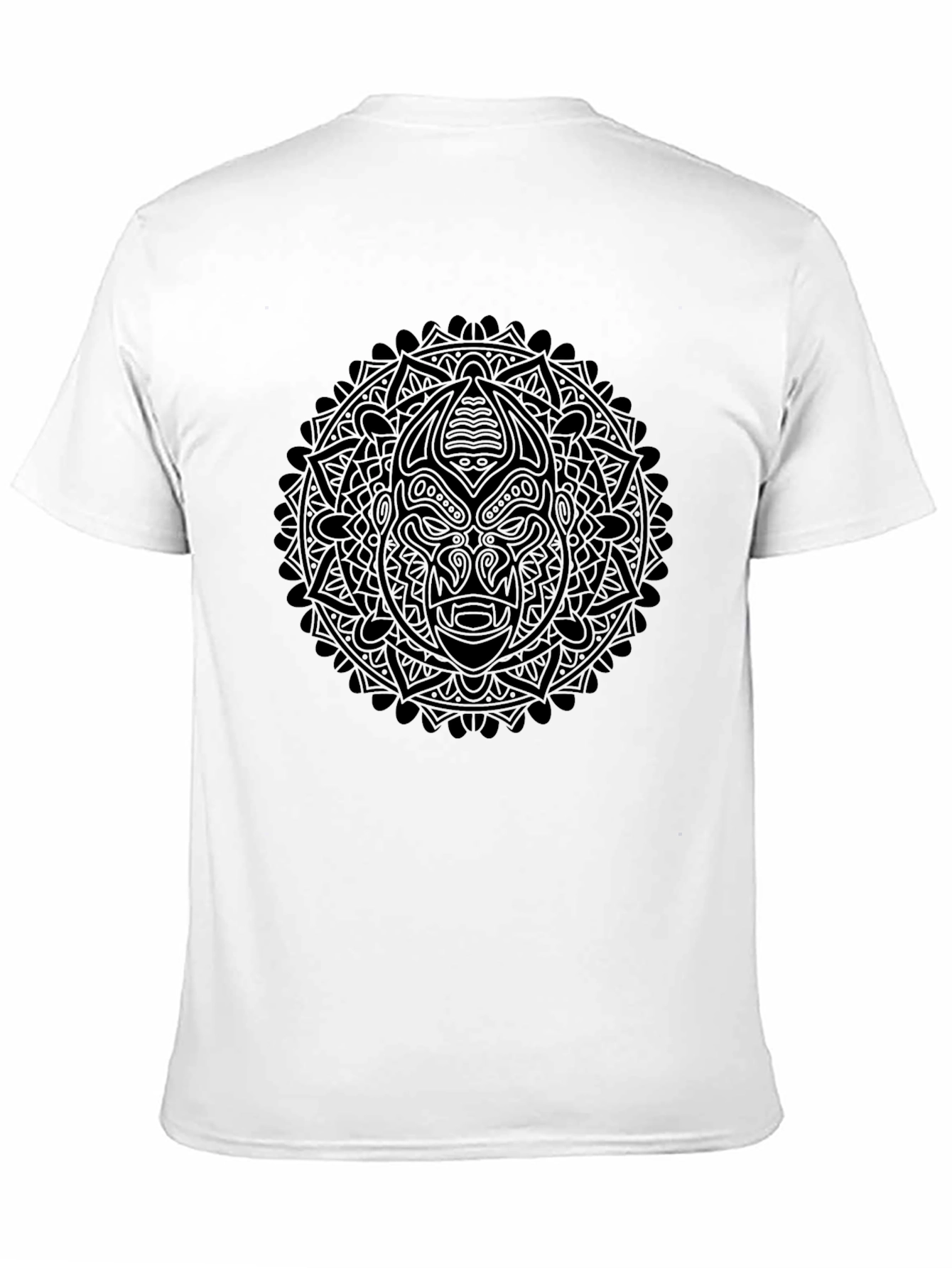 Tribal Mask Mandala Graphic Tee - Black Cotton T-Shirt