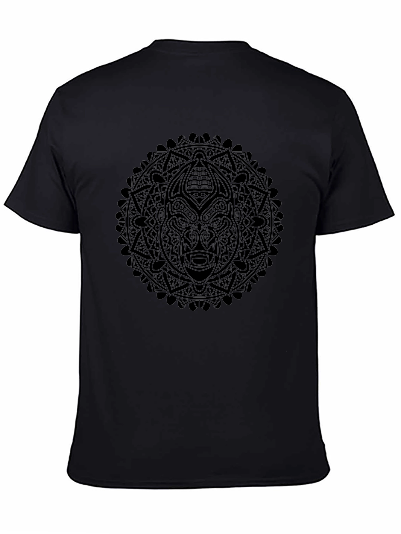 Tribal Mask Mandala Graphic Tee - Black Cotton T-Shirt