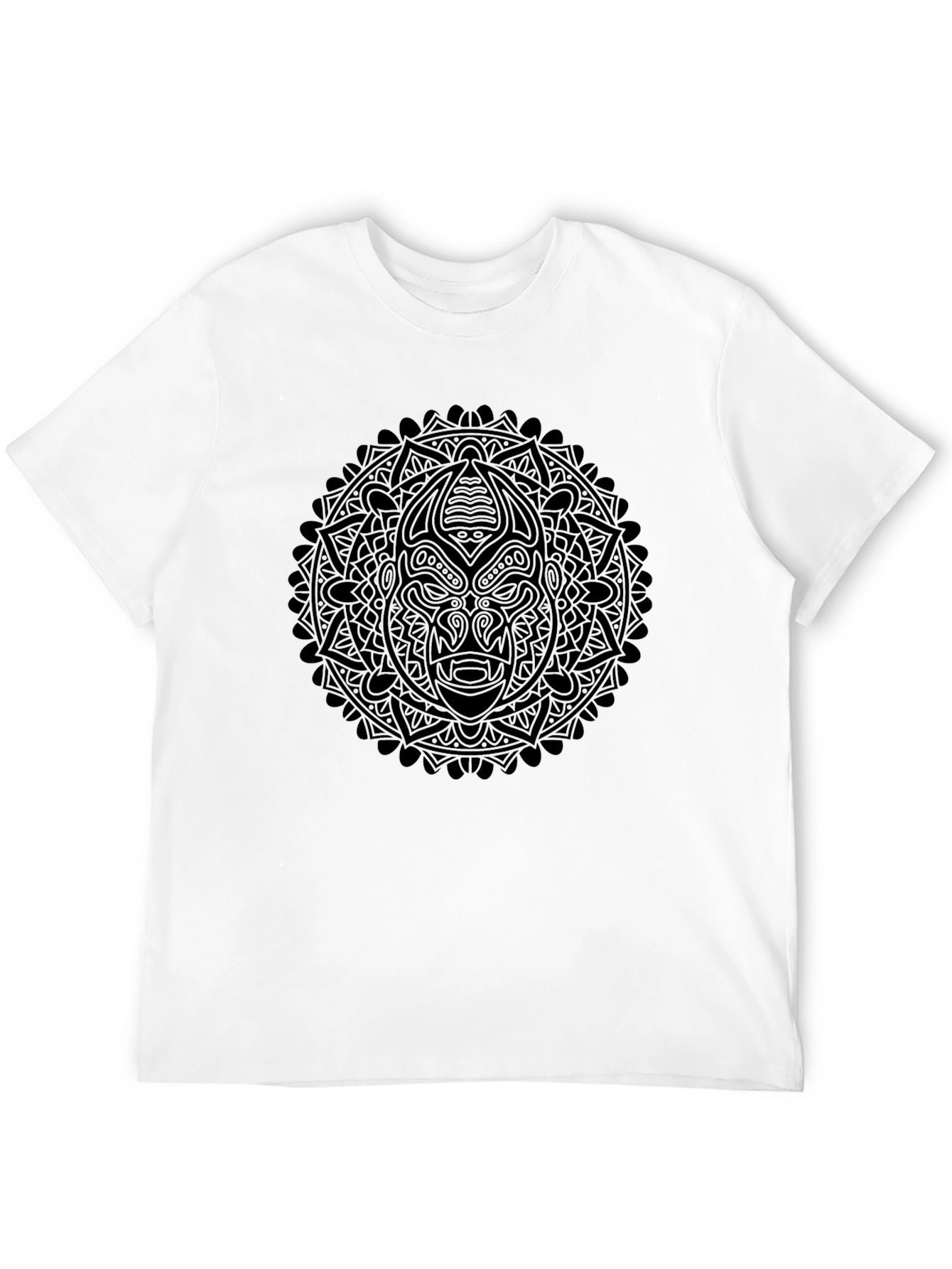 Tribal Mask Mandala Graphic Tee - Black Cotton T-Shirt