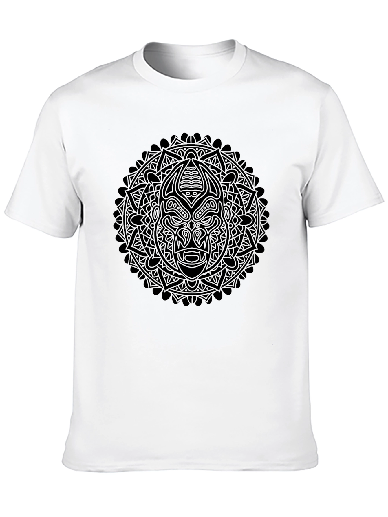 Tribal Mask Mandala Graphic Tee - Black Cotton T-Shirt