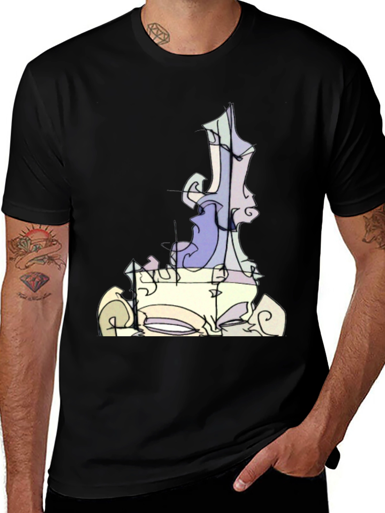 Abstract Art Graphic Tee - Black Cotton T-Shirt