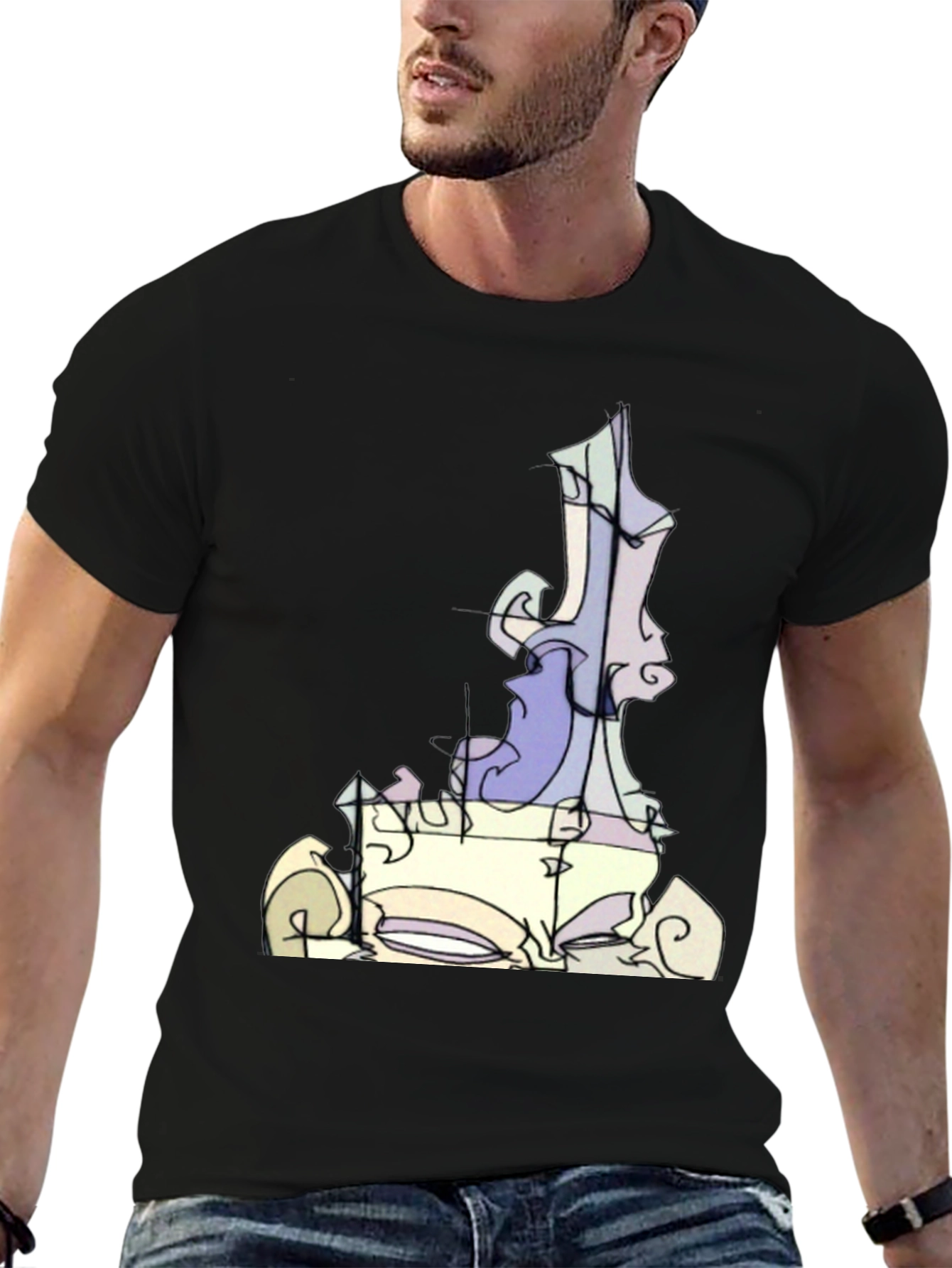 Abstract Art Graphic Tee - Black Cotton T-Shirt