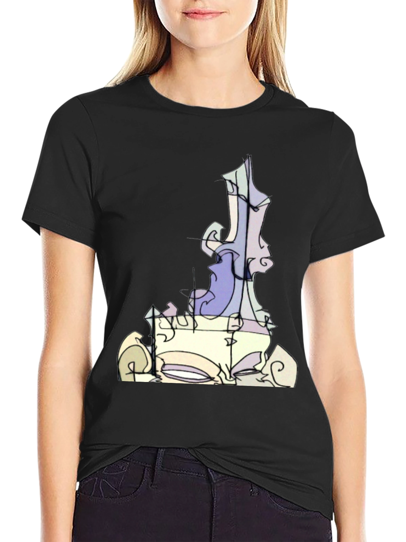 Abstract Art Graphic Tee - Black Cotton T-Shirt