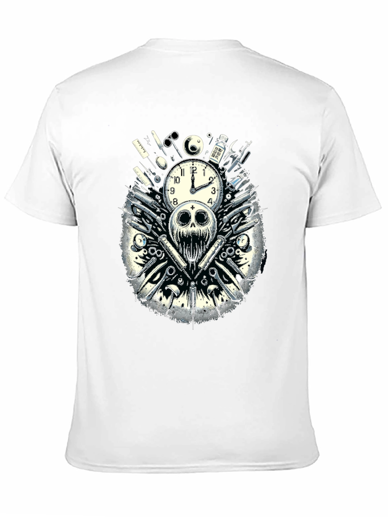 Skull & Clock Graphic T-Shirt - Edgy Fashion
