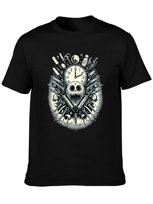 Skull & Clock Graphic T-Shirt - Edgy Fashion