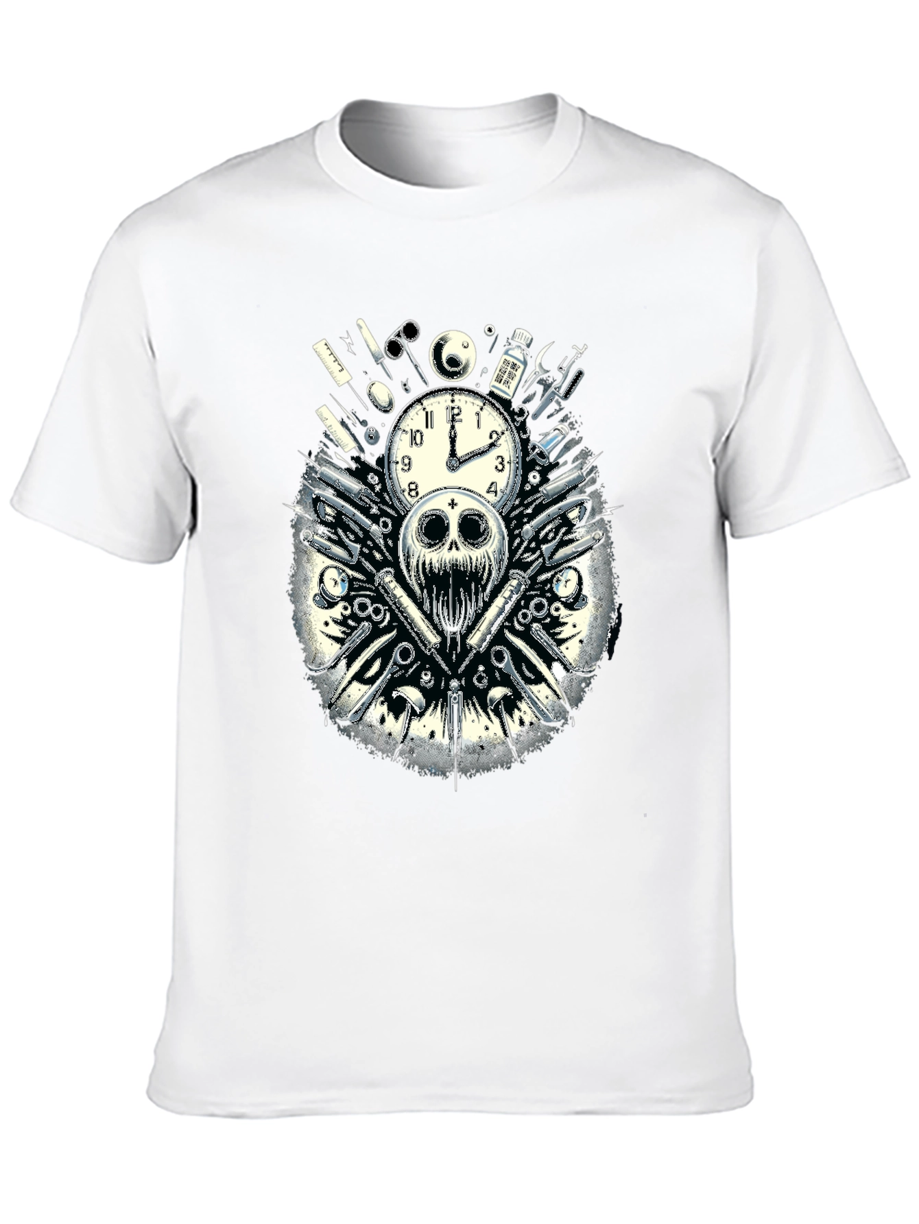 Skull & Clock Graphic T-Shirt - Edgy Fashion