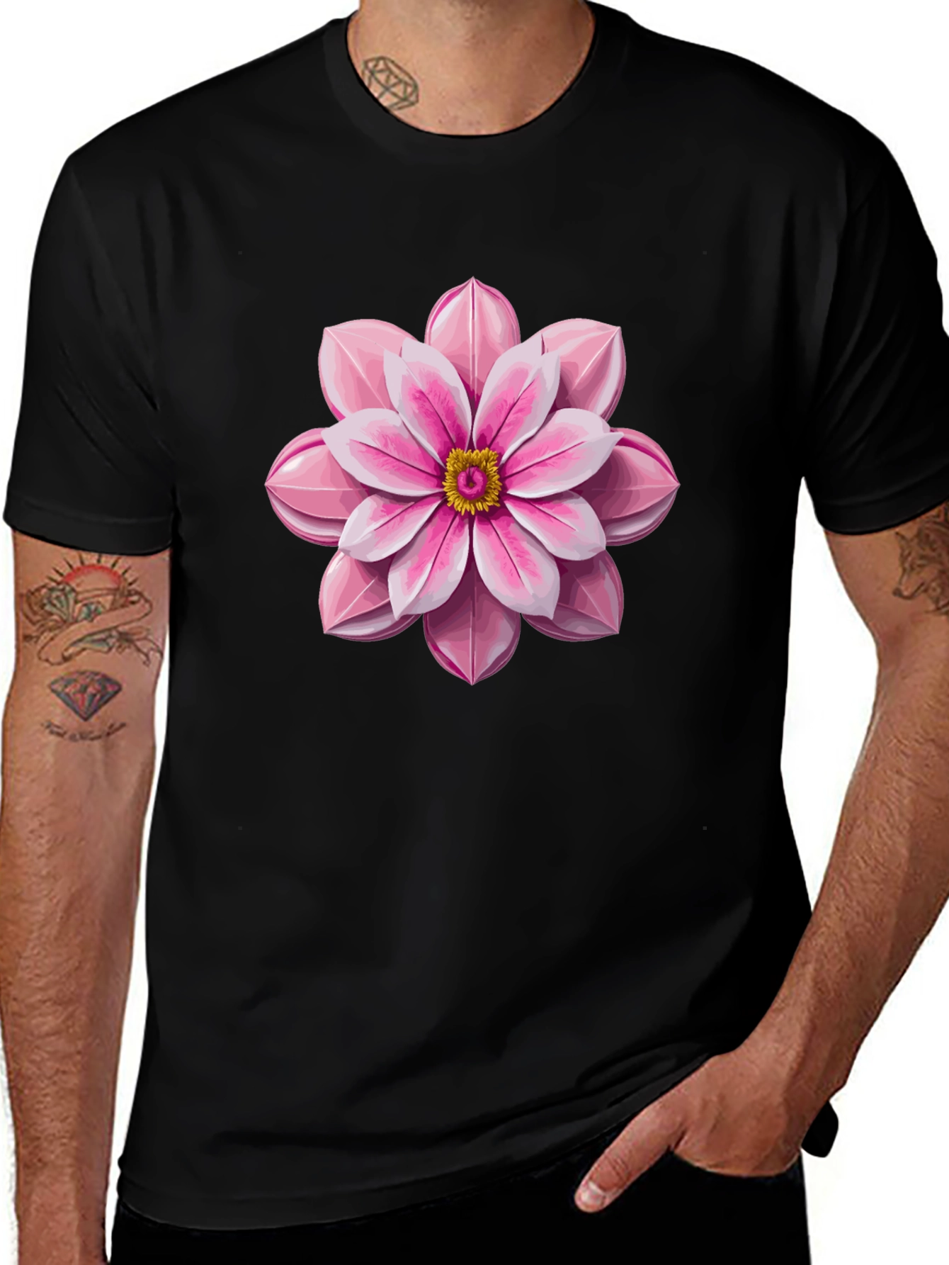 Floral Graphic Black T-Shirt for Men