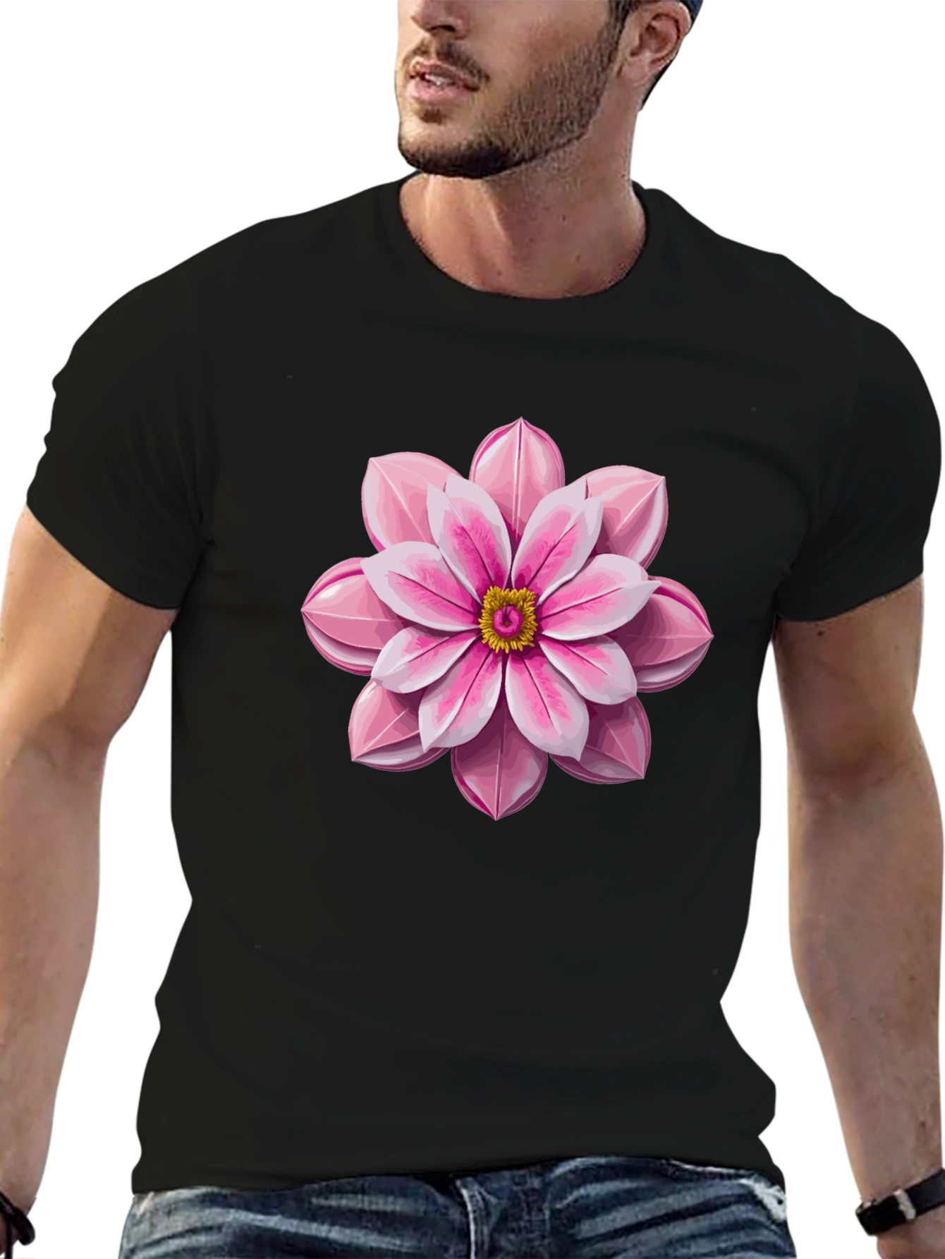 Floral Graphic Black T-Shirt for Men
