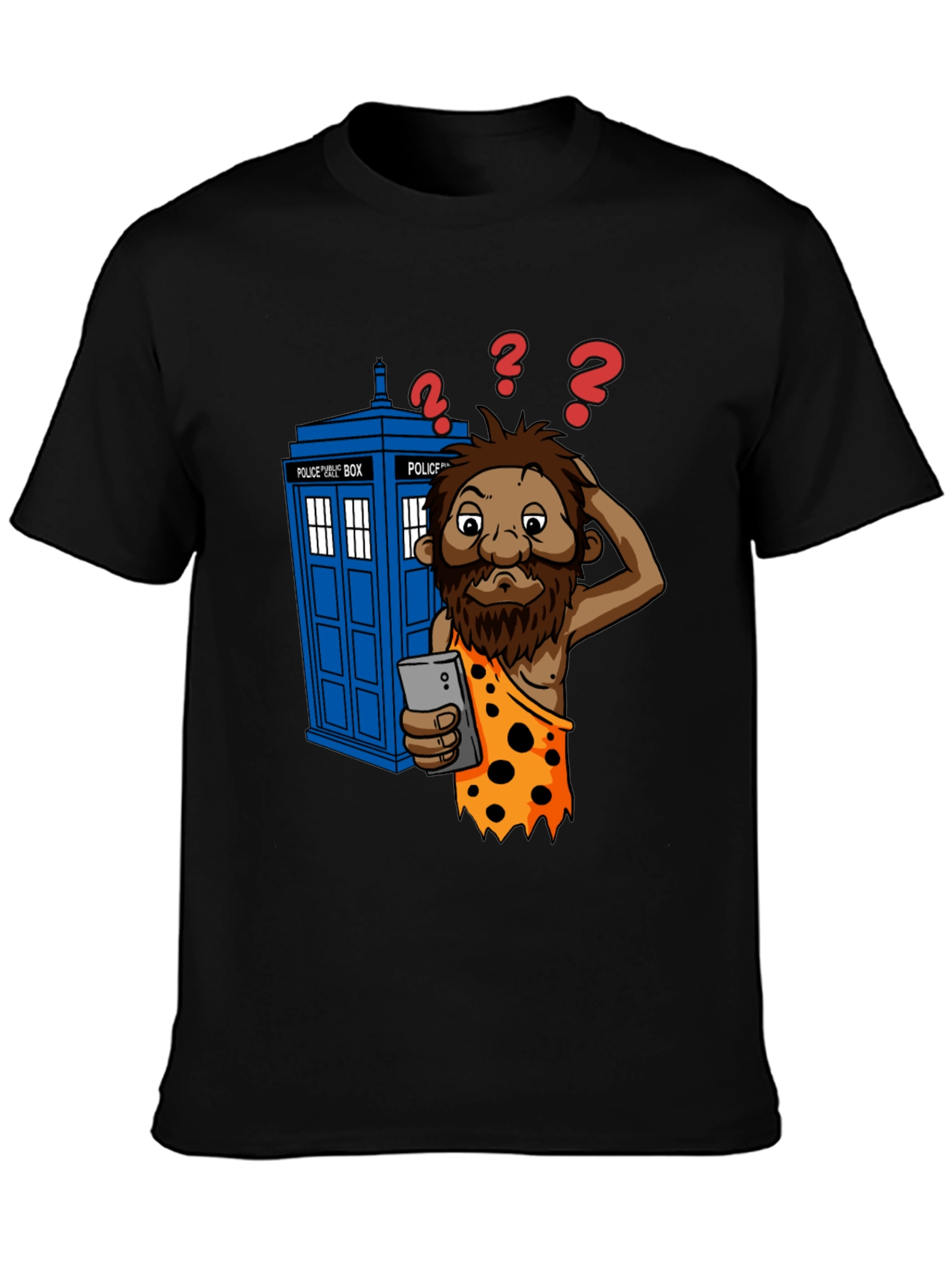 Time Traveler T-Shirt - Confused Caveman & Phone