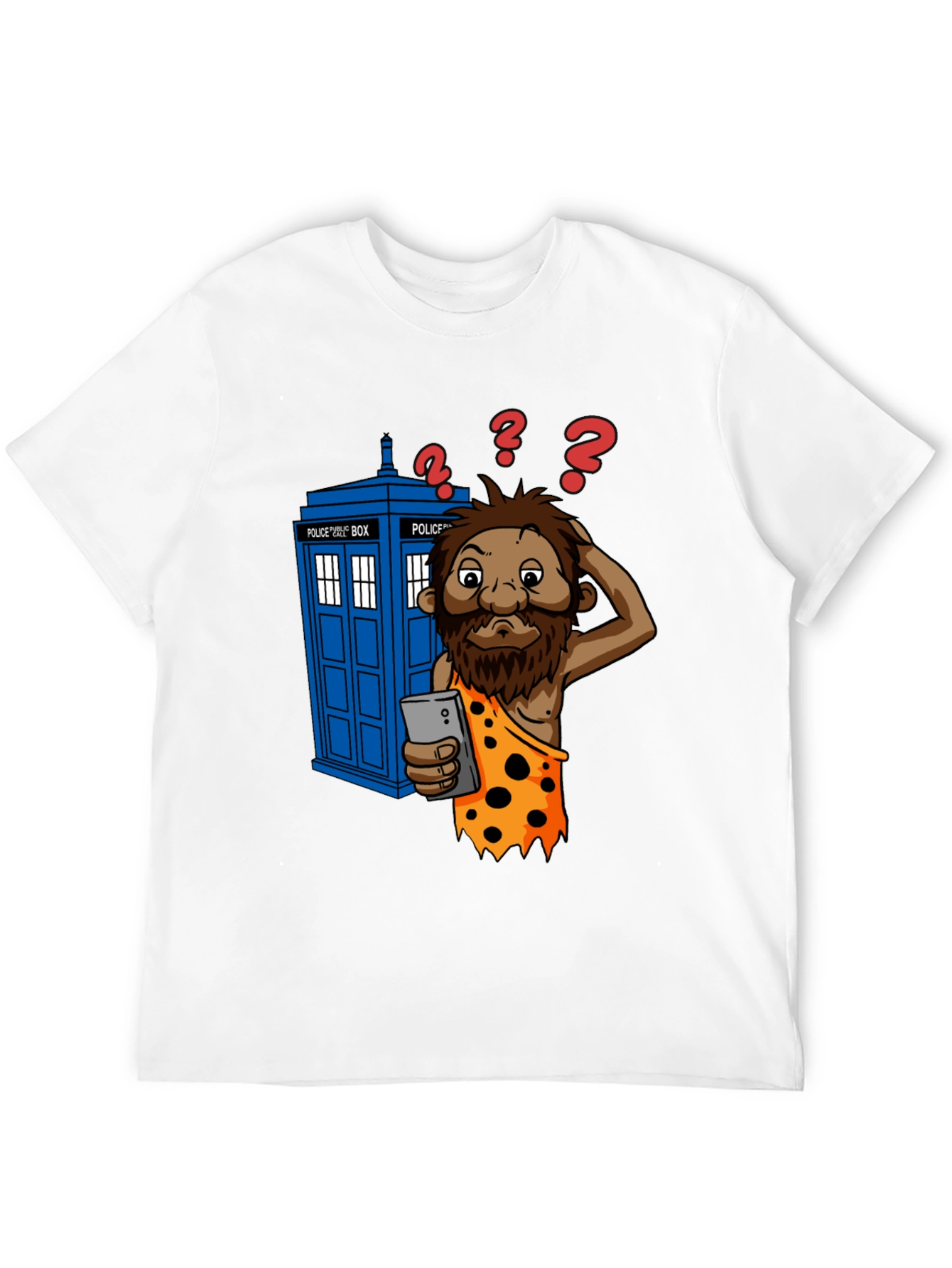 Time Traveler T-Shirt - Confused Caveman & Phone