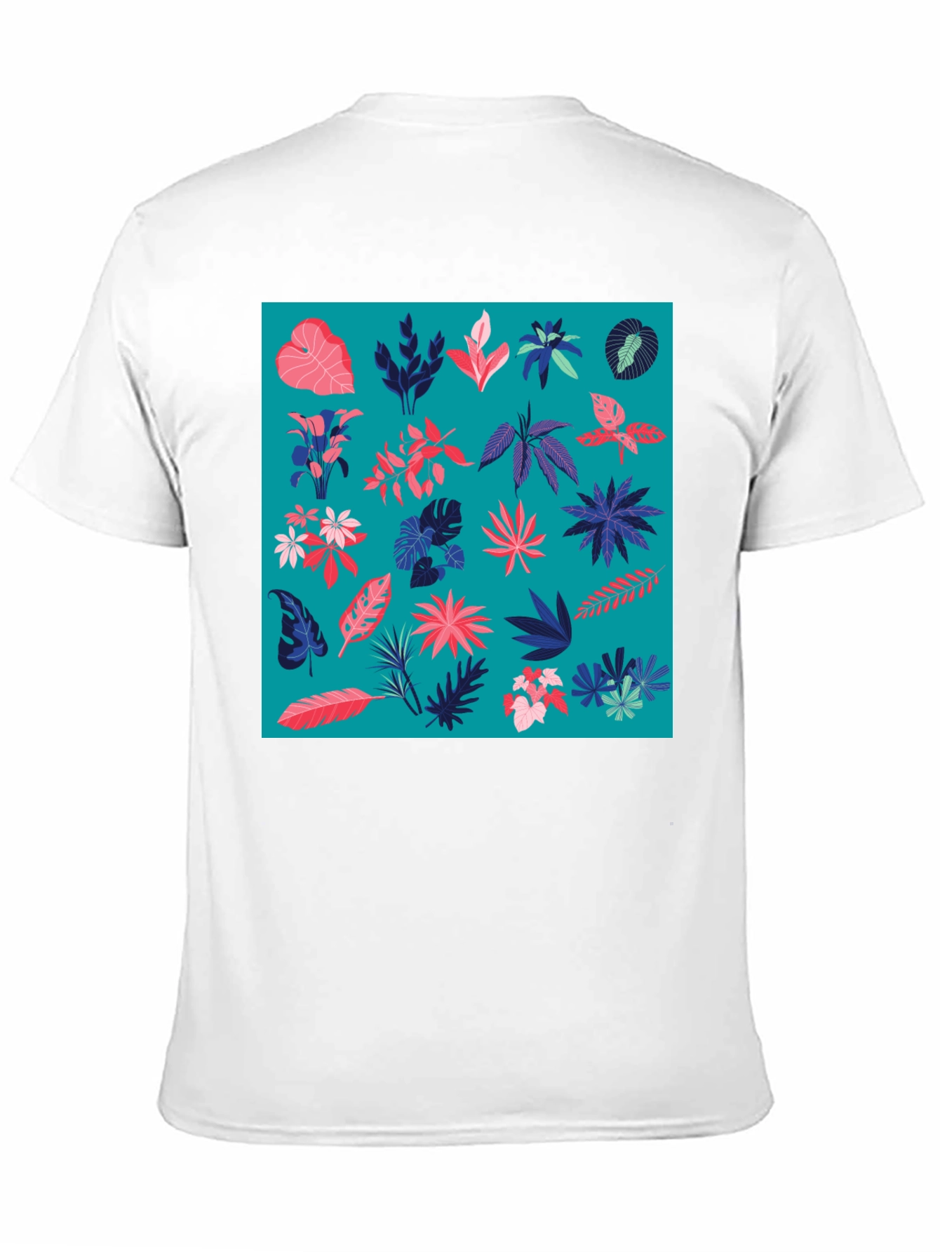 Tropical Plant Pattern Mens Black T-Shirt