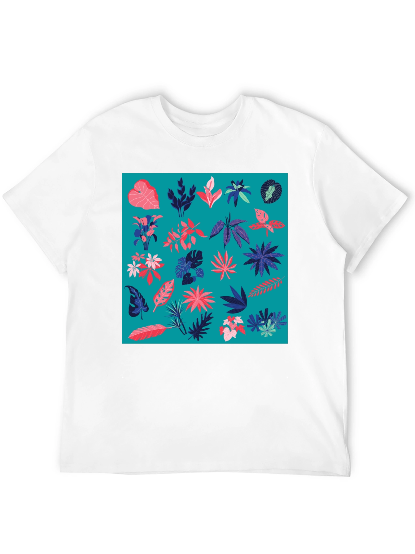 Tropical Plant Pattern Mens Black T-Shirt