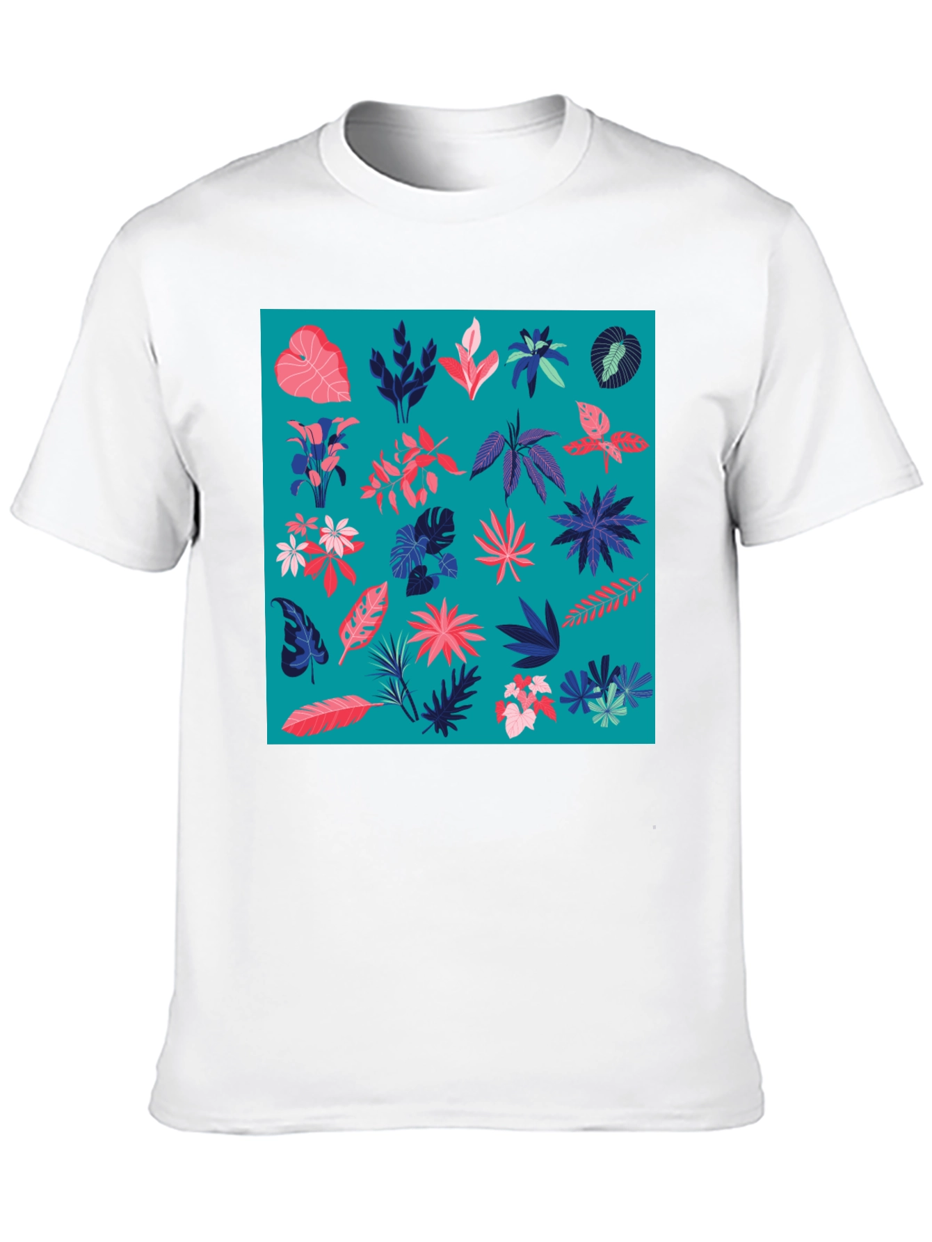 Tropical Plant Pattern Mens Black T-Shirt