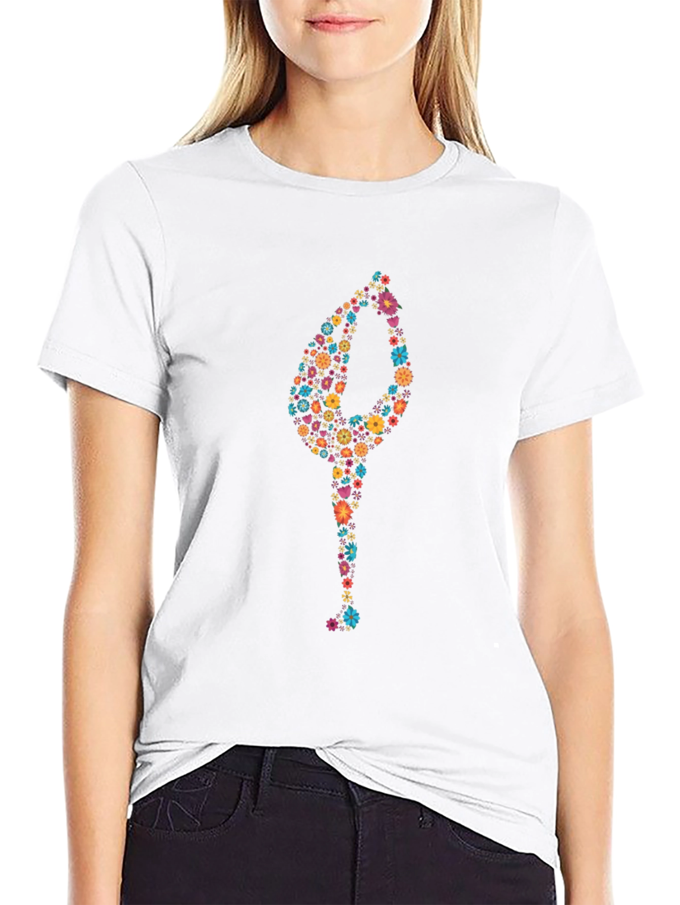 Floral Yoga Pose Black T-Shirt