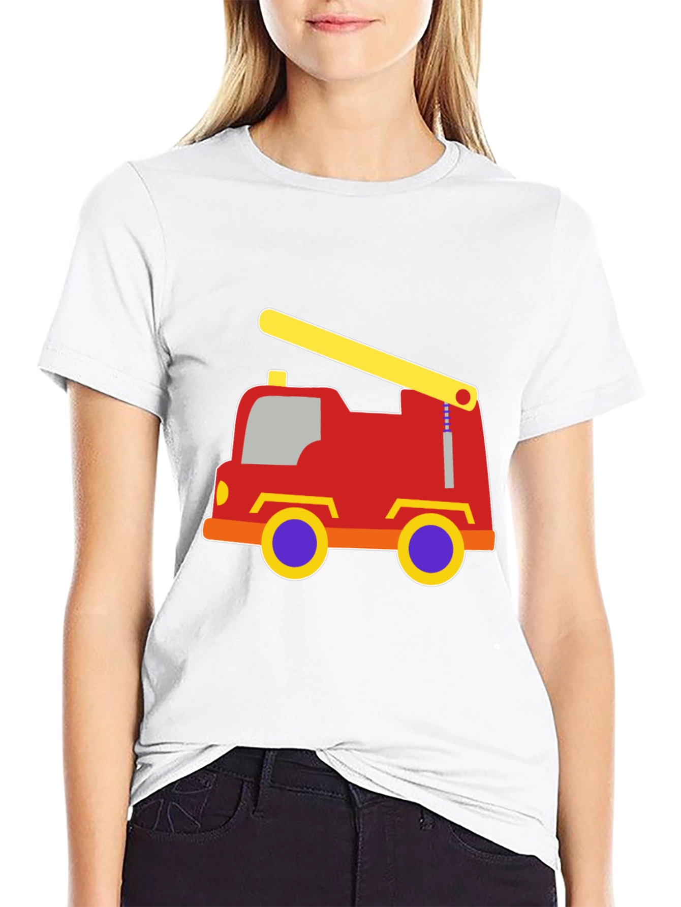 Cartoon Fire Truck Black T-Shirt