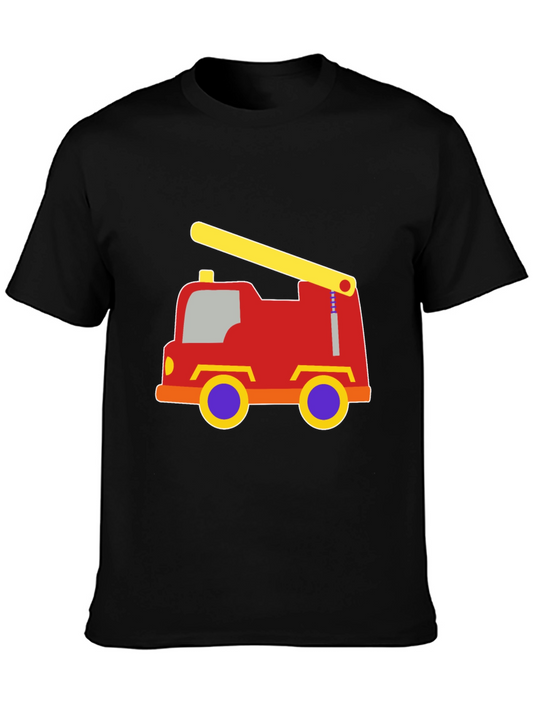 Cartoon Fire Truck Black T-Shirt