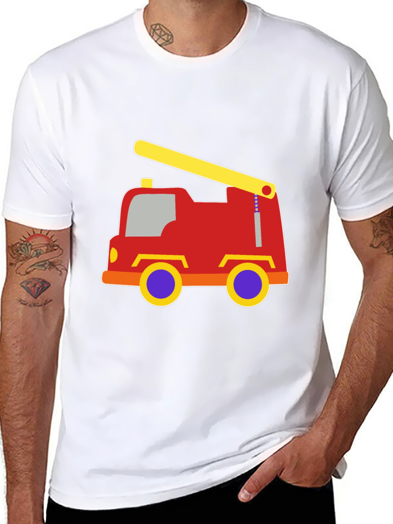 Cartoon Fire Truck Black T-Shirt