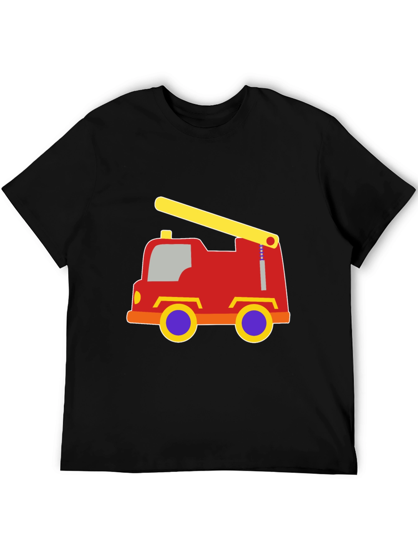 Cartoon Fire Truck Black T-Shirt