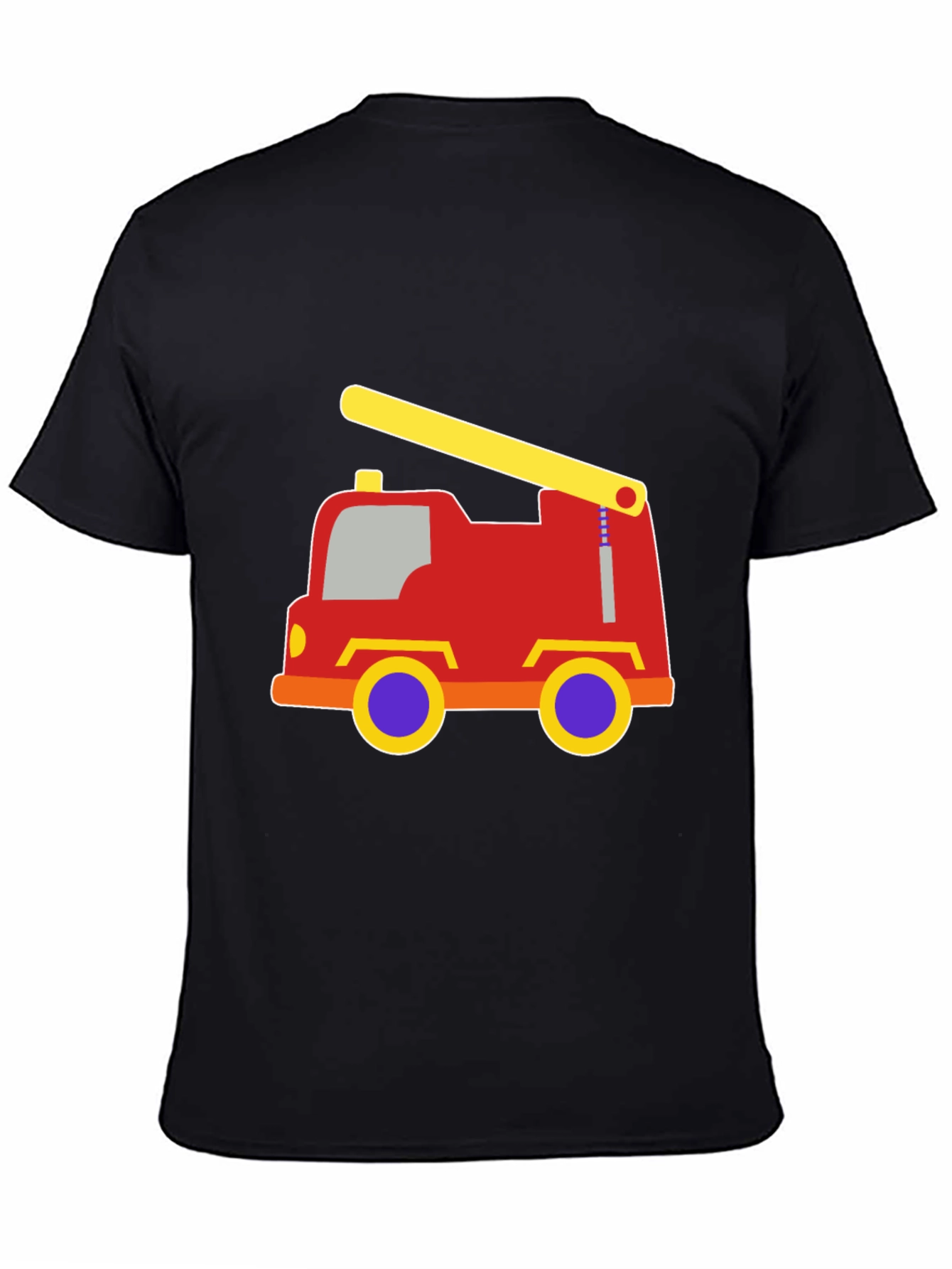 Cartoon Fire Truck Black T-Shirt