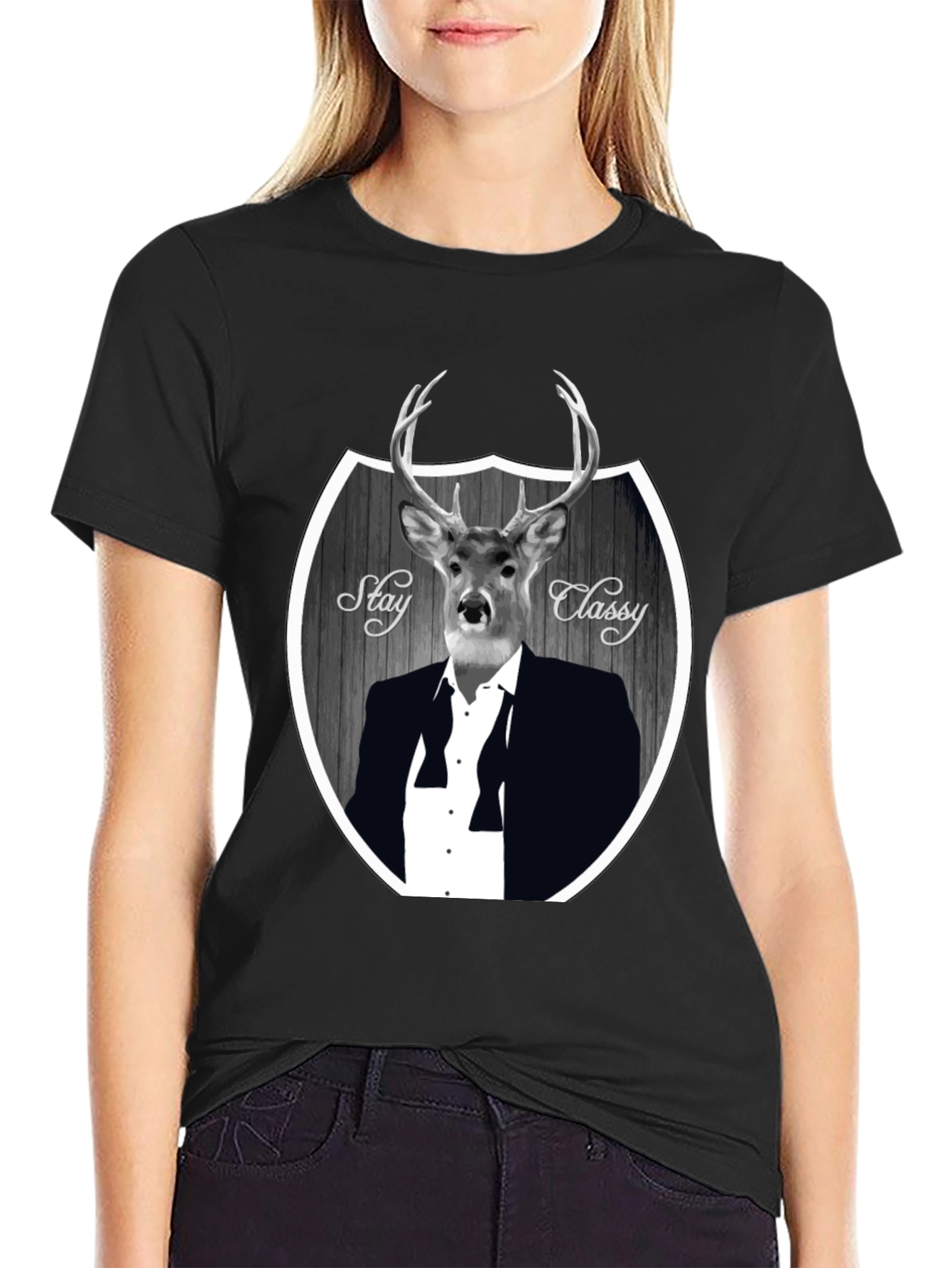 Stay Classy Deer Black T-Shirt