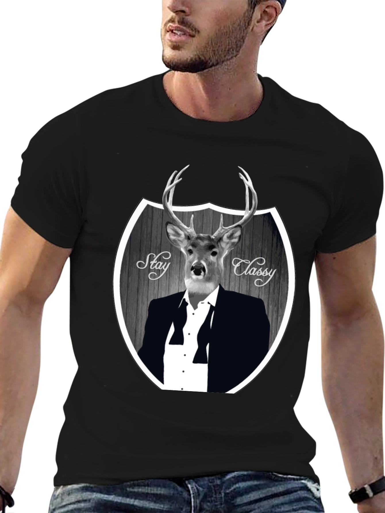Stay Classy Deer Black T-Shirt
