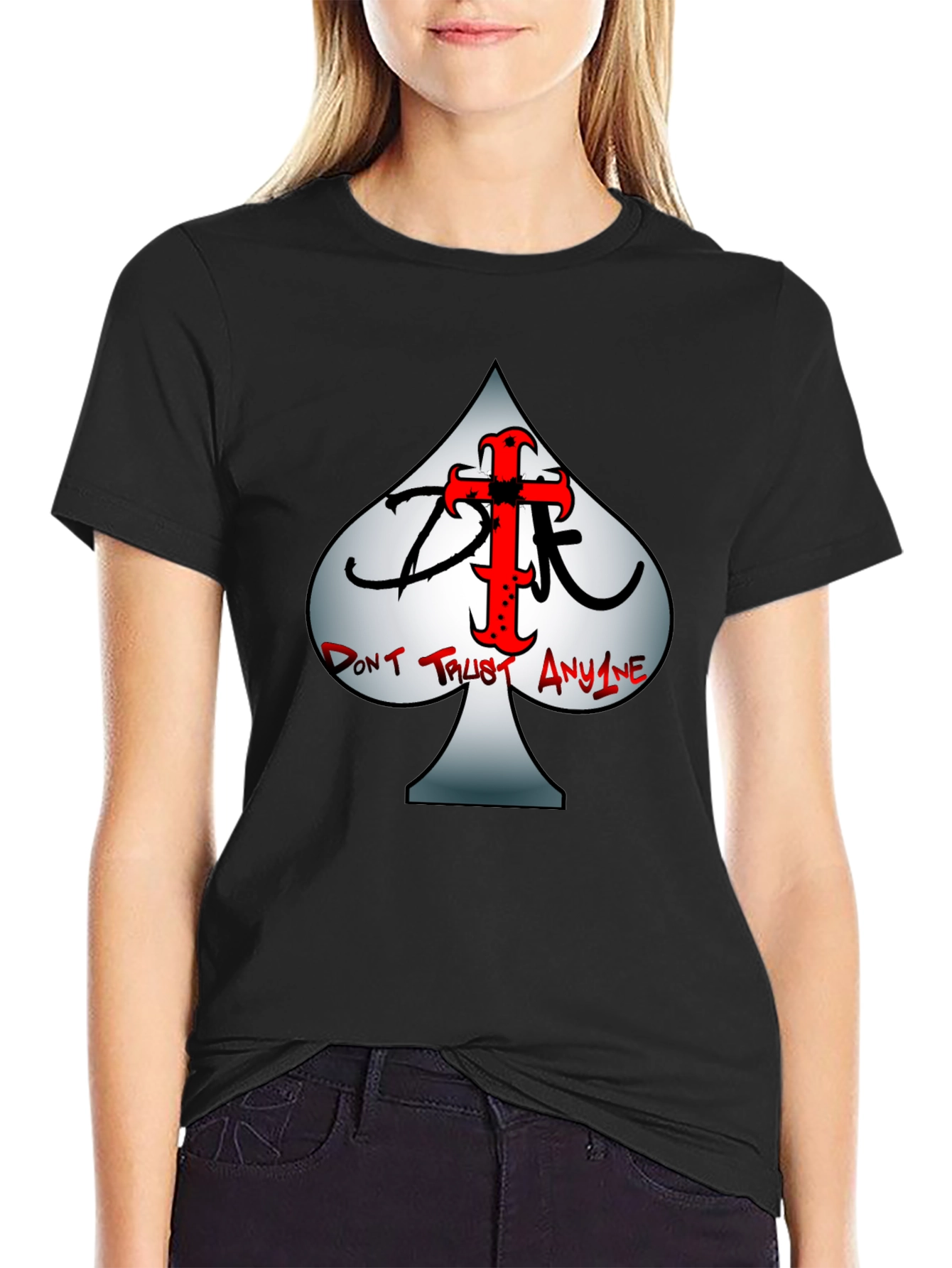 Dont Trust Anyone Graphic T-Shirt - Black Cotton Blend